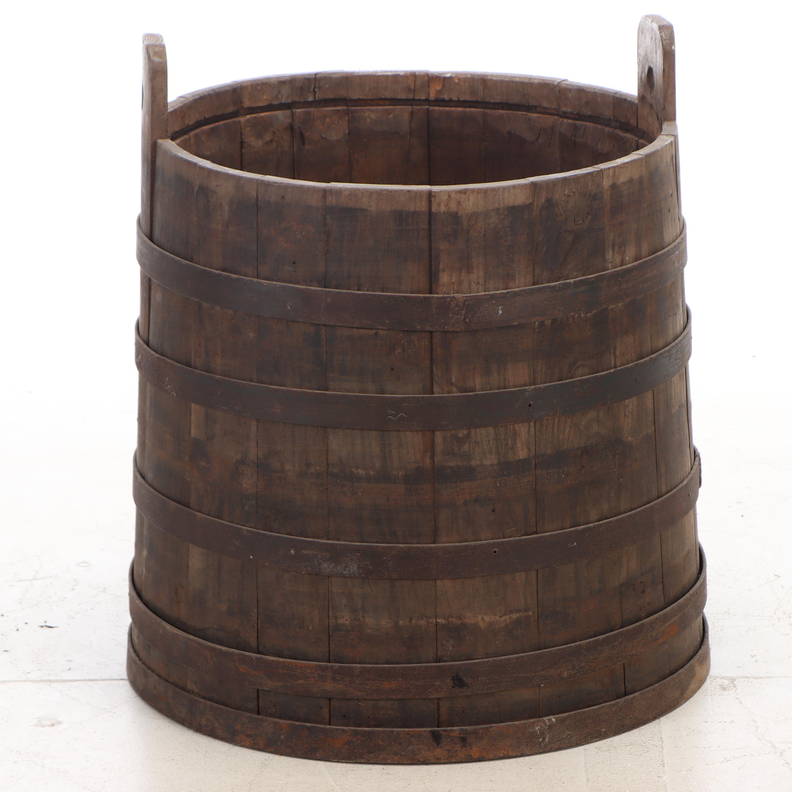 Primitive Metal Banded Wood Stave Pail, 19th Century