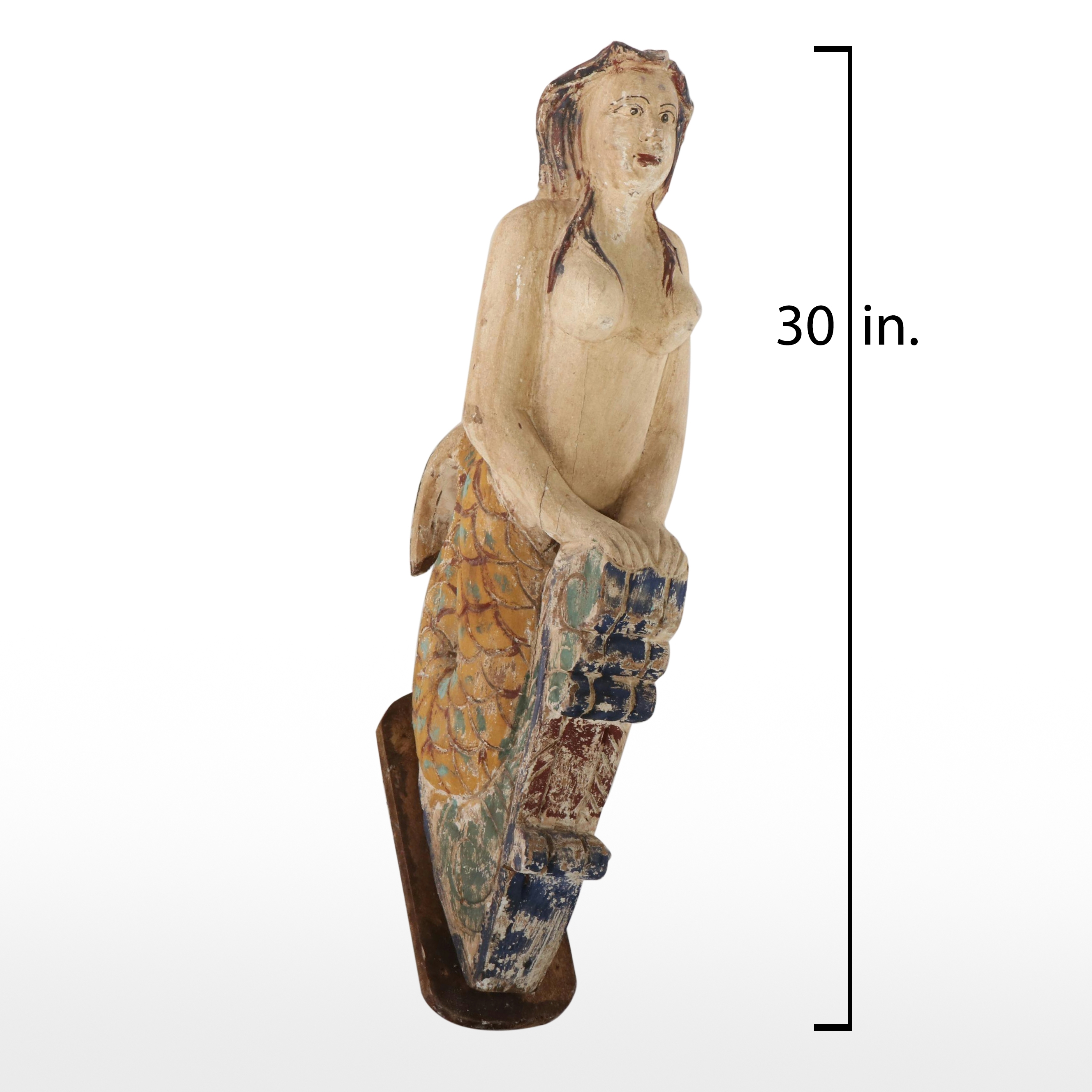 Carved Polychrome Wood Figurehead Style Mermaid