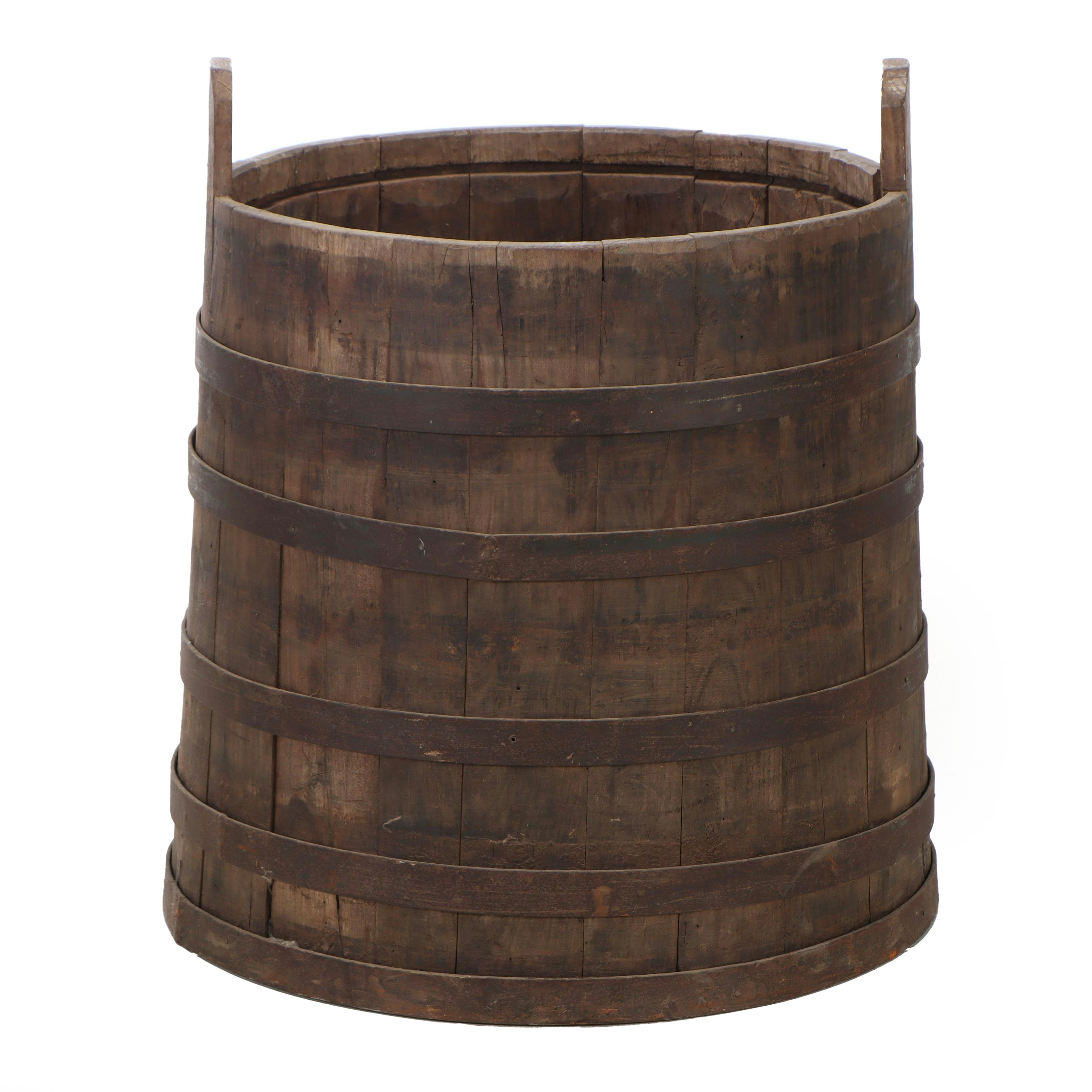 Primitive Metal Banded Wood Stave Pail, 19th Century