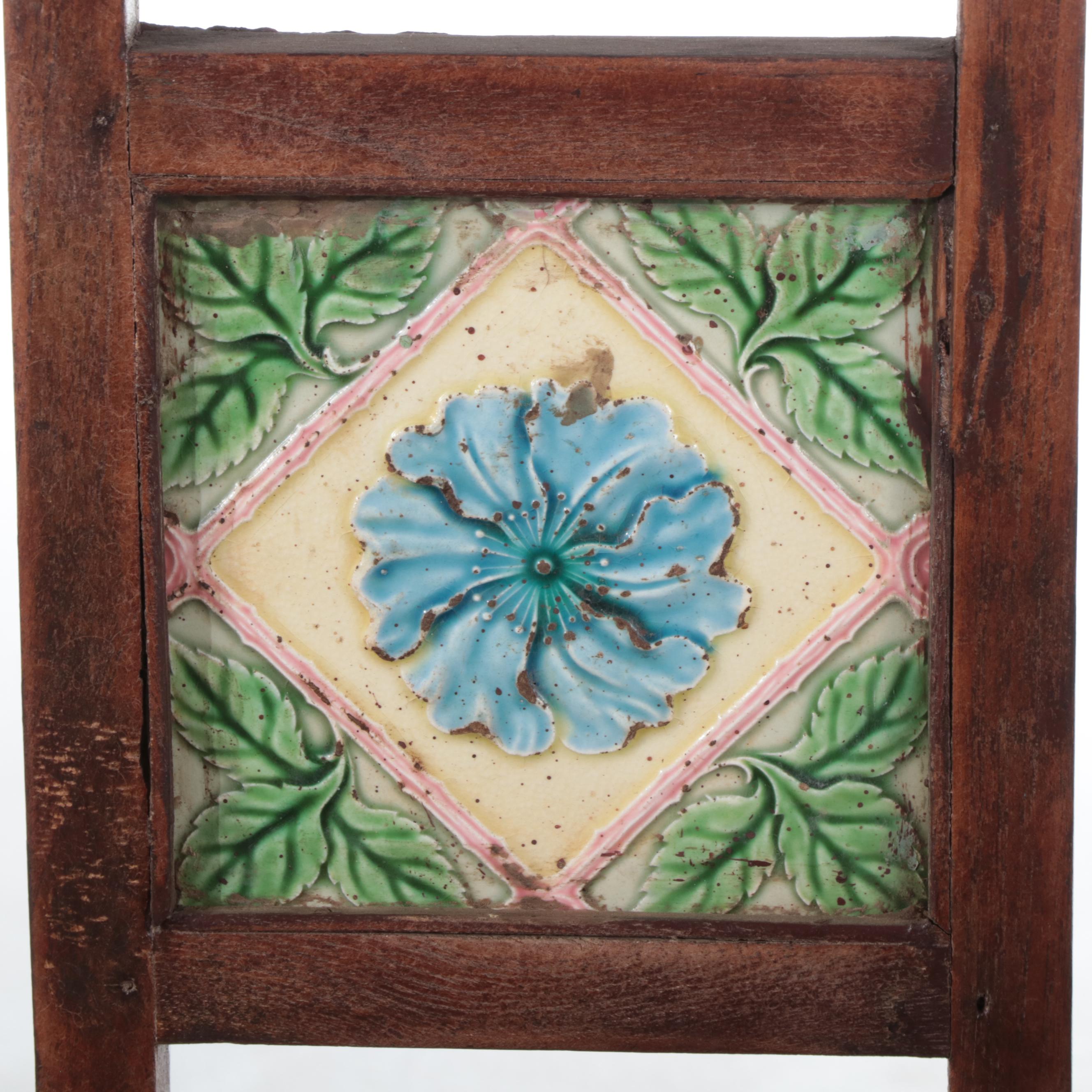 Anglo-Indian Teakwood and Ceramic Tile Bench