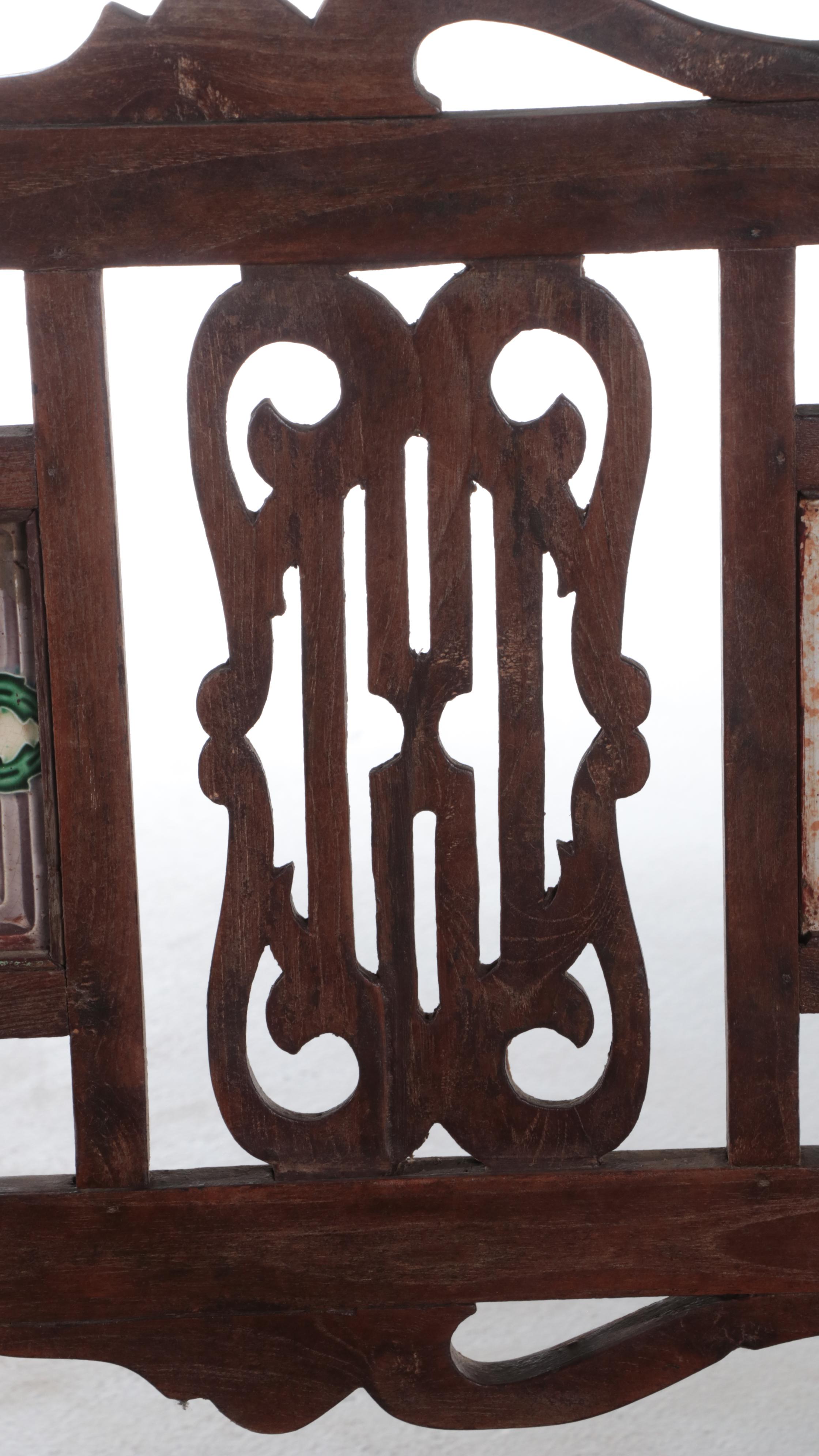 Anglo-Indian Teakwood and Ceramic Tile Bench