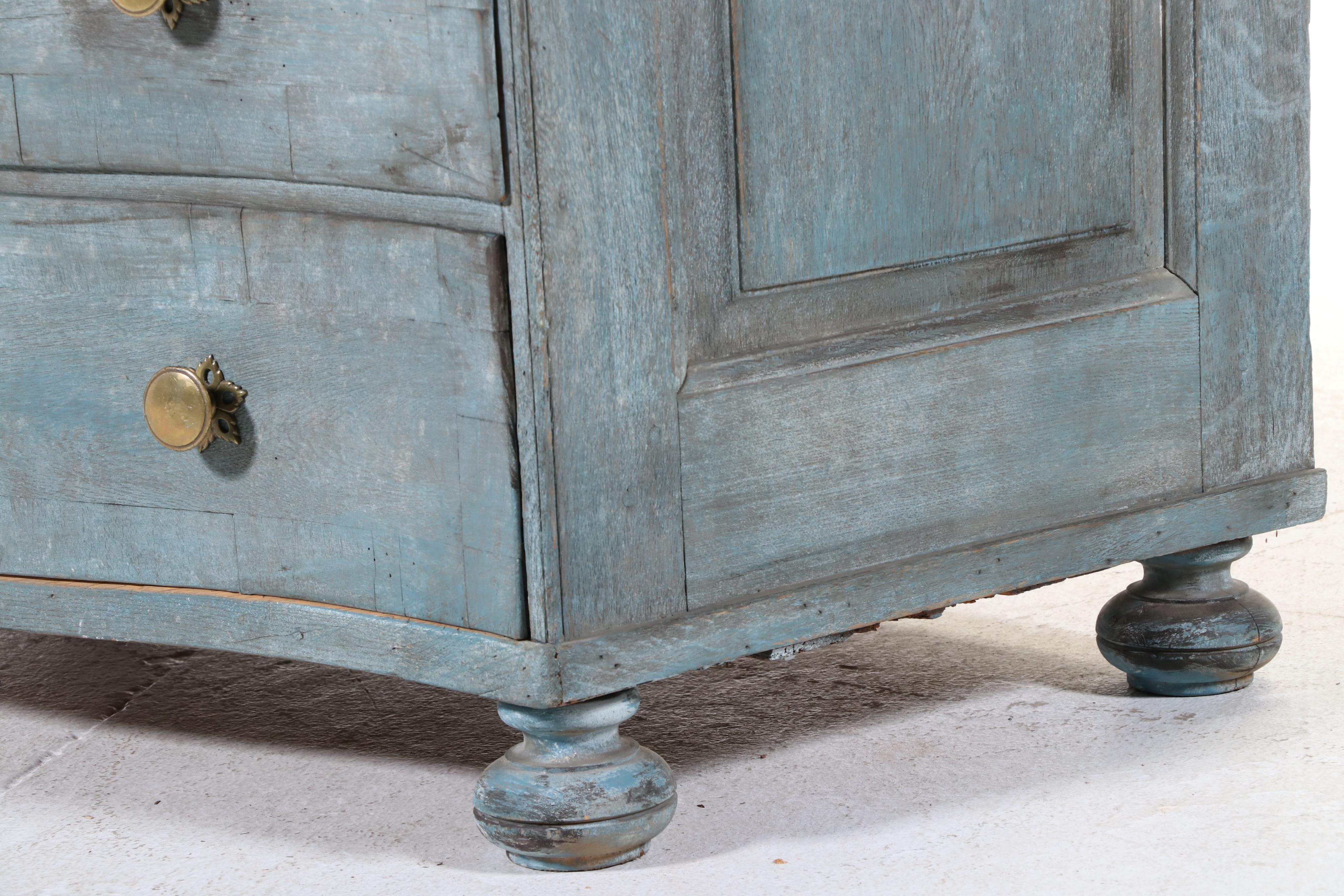 French Painted Oak Three-Drawer Bowfront Commode, 18th Century