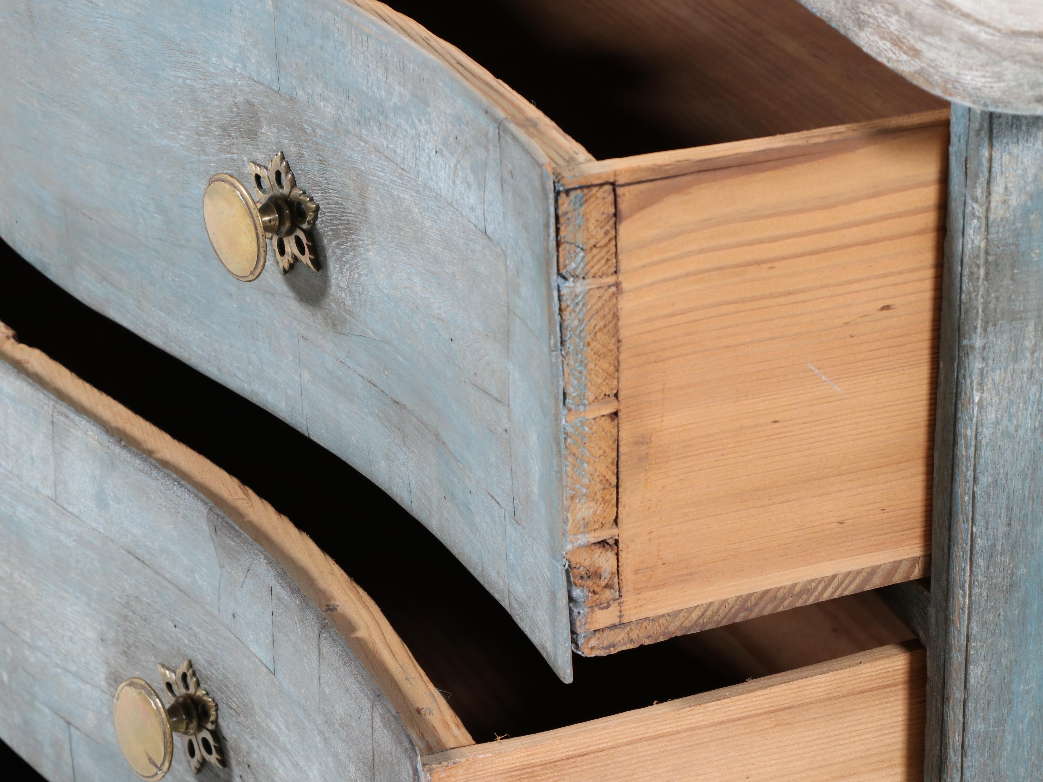 French Painted Oak Three-Drawer Bowfront Commode, 18th Century