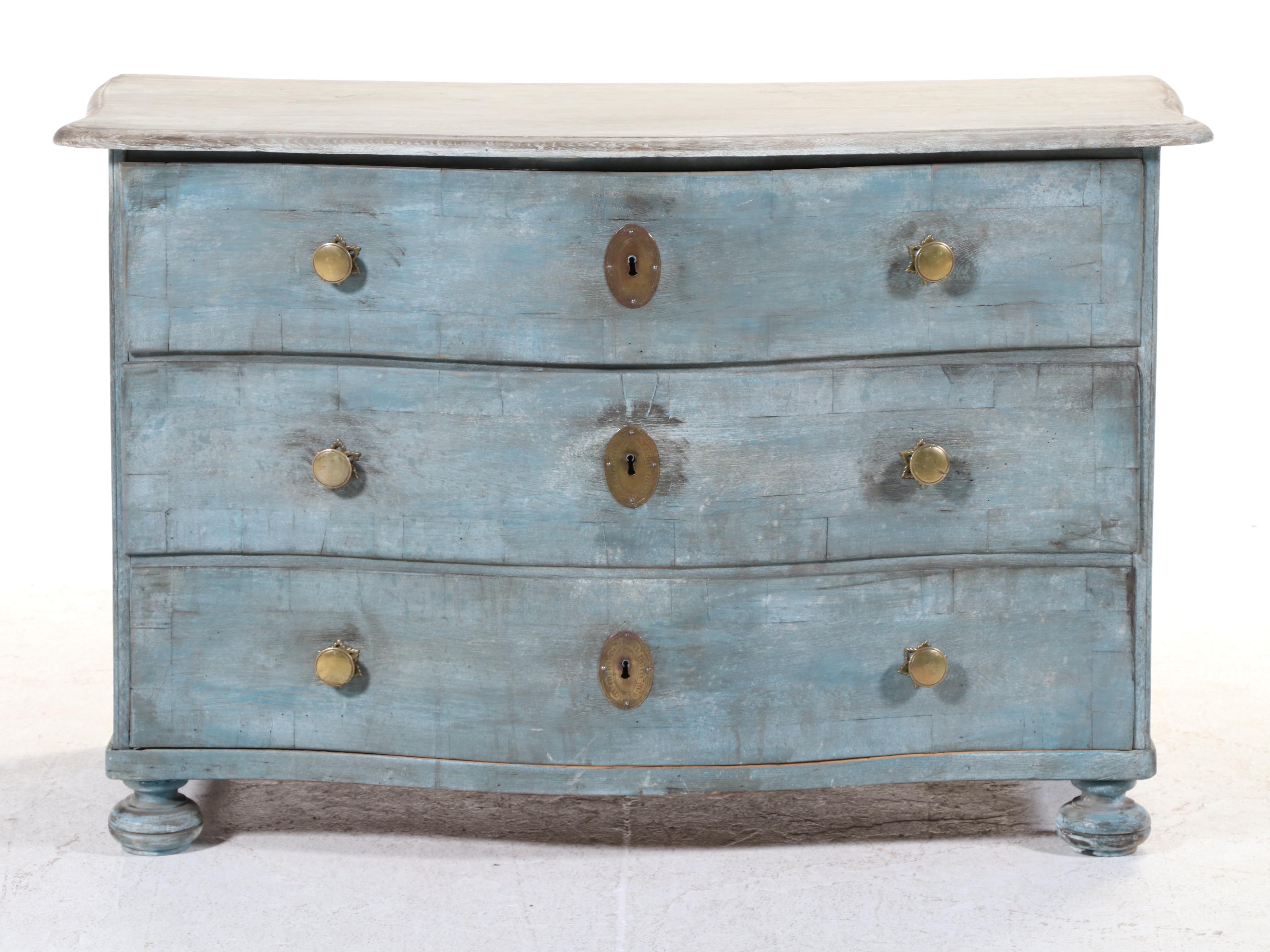 French Painted Oak Three-Drawer Bowfront Commode, 18th Century