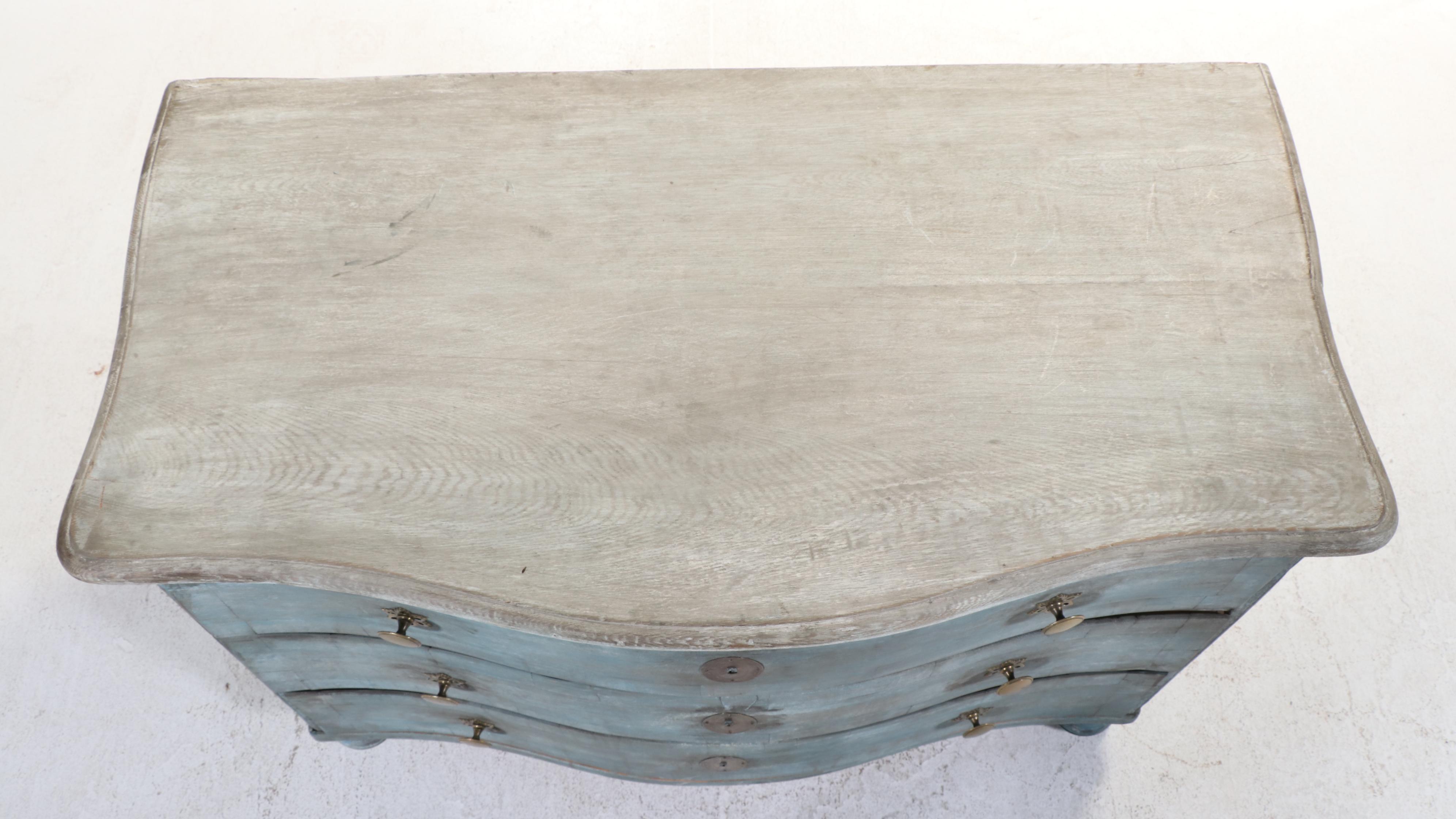 French Painted Oak Three-Drawer Bowfront Commode, 18th Century