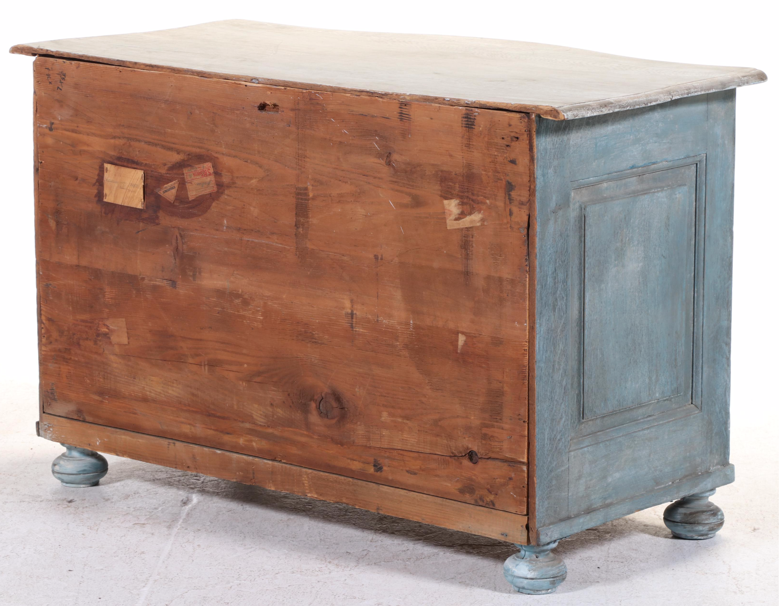 French Painted Oak Three-Drawer Bowfront Commode, 18th Century