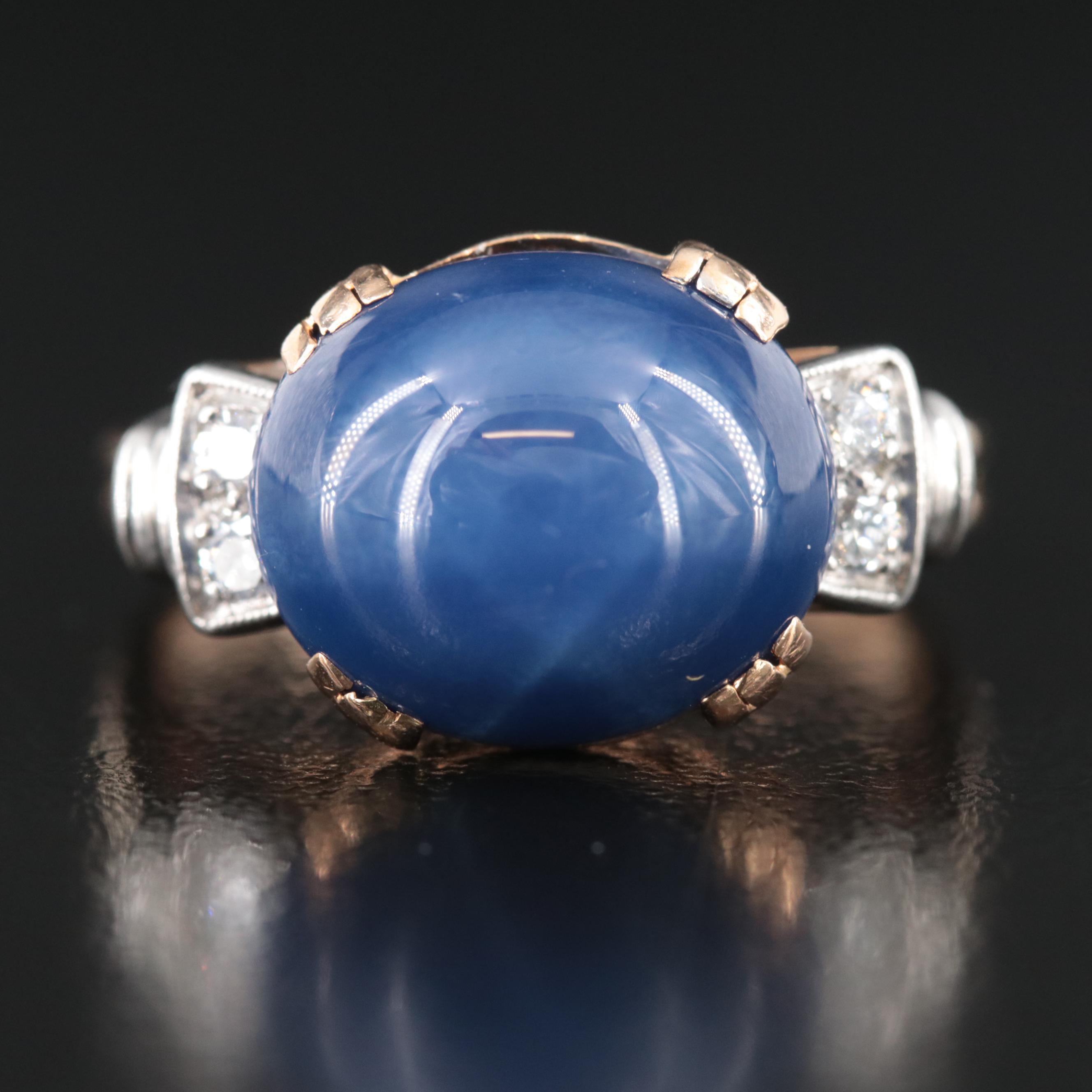 Vintage 14K Star Sapphire and Diamond Ring with Platinum Accents