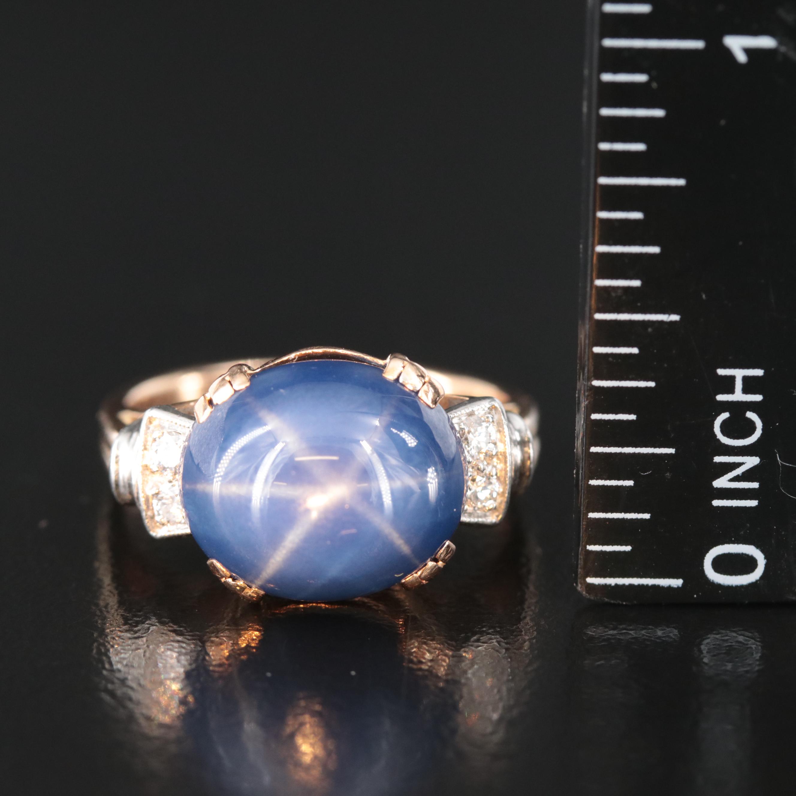 Vintage 14K Star Sapphire and Diamond Ring with Platinum Accents