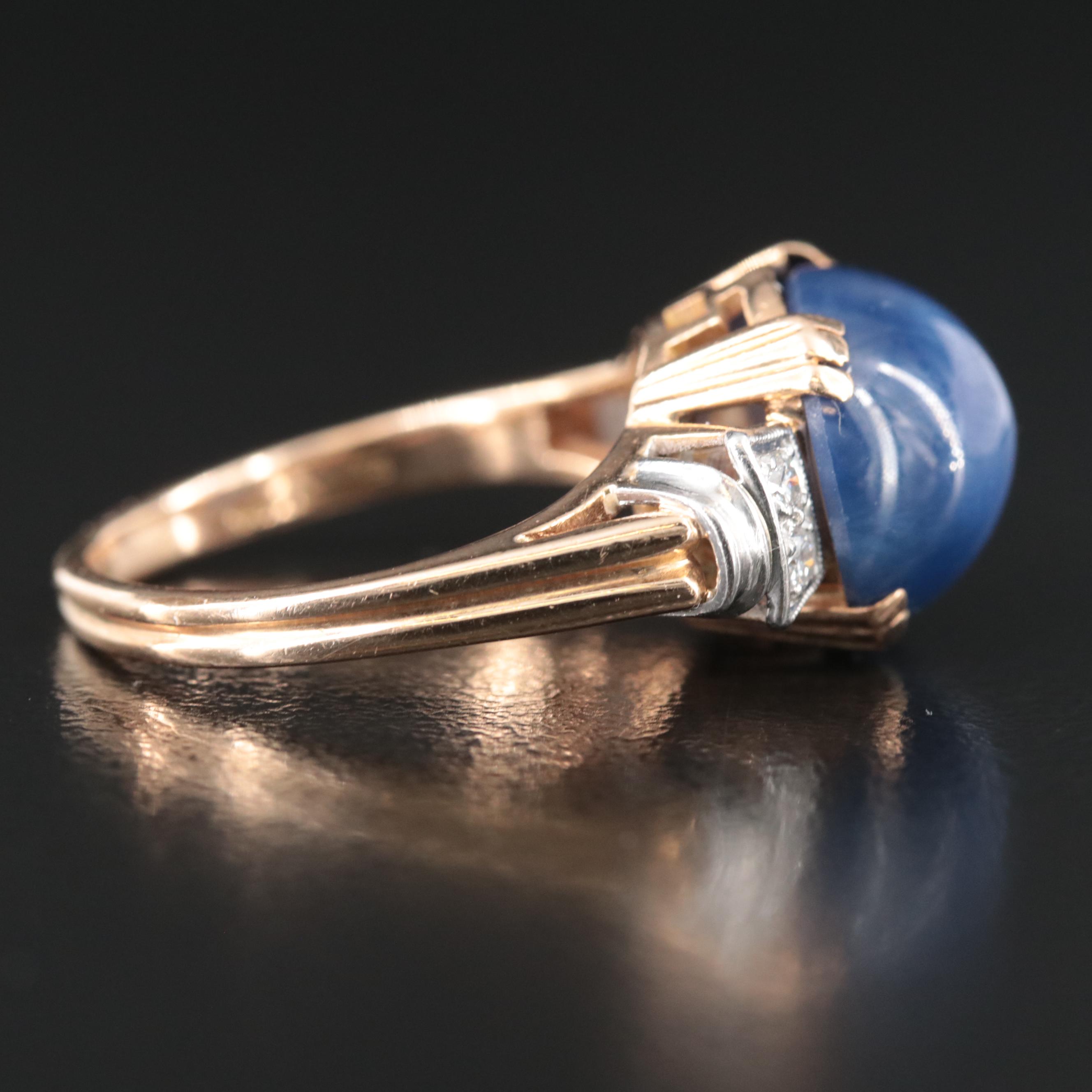 Vintage 14K Star Sapphire and Diamond Ring with Platinum Accents