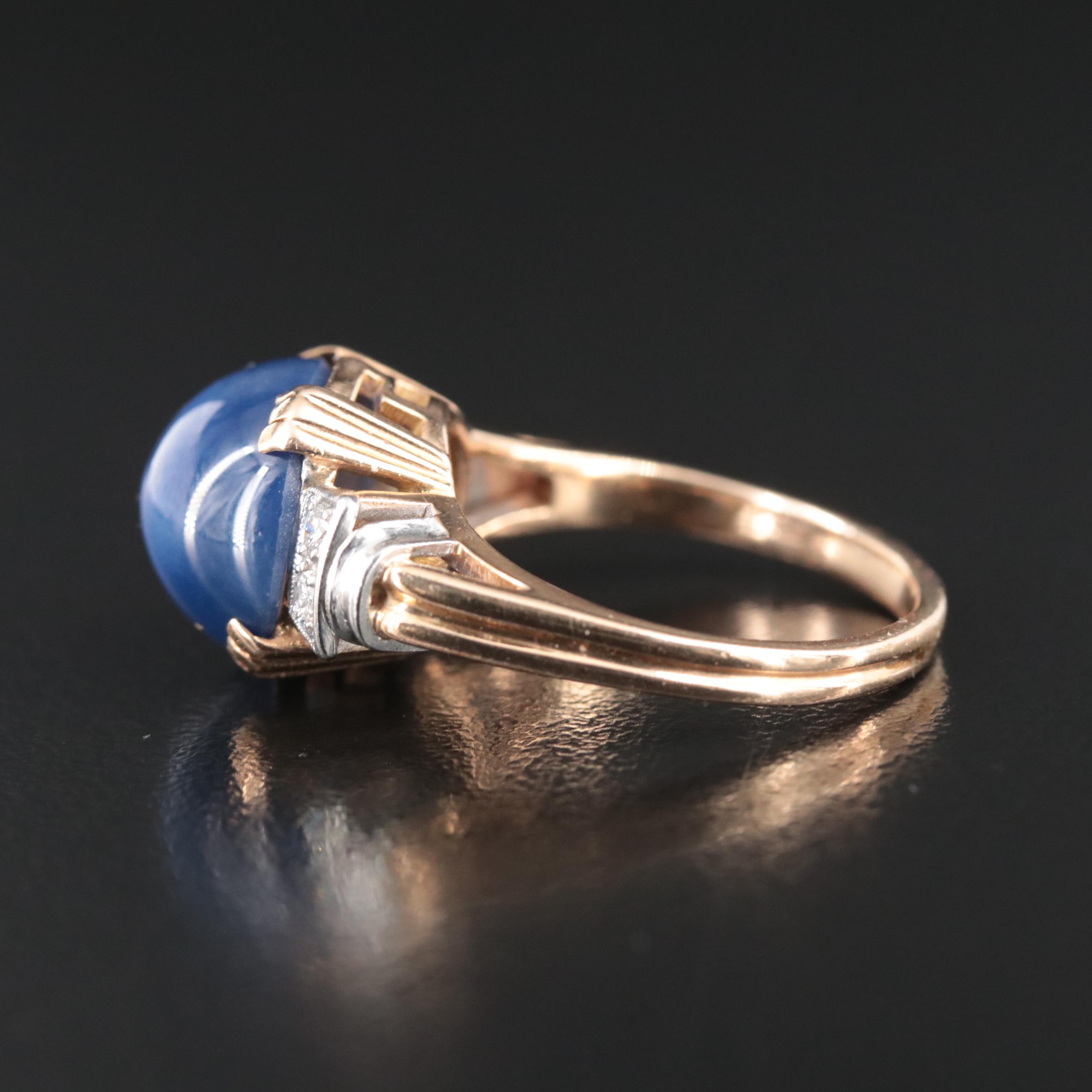 Vintage 14K Star Sapphire and Diamond Ring with Platinum Accents