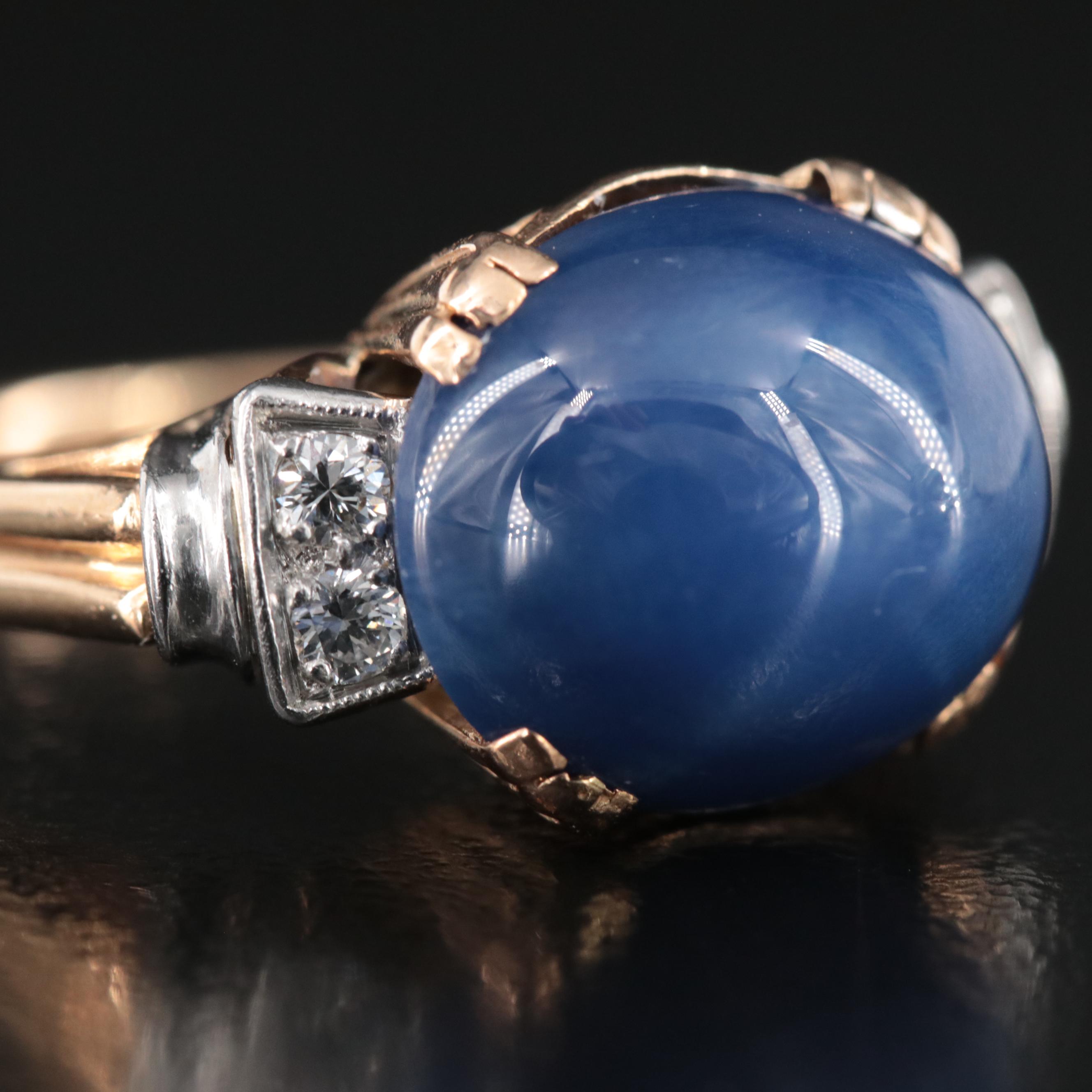 Vintage 14K Star Sapphire and Diamond Ring with Platinum Accents
