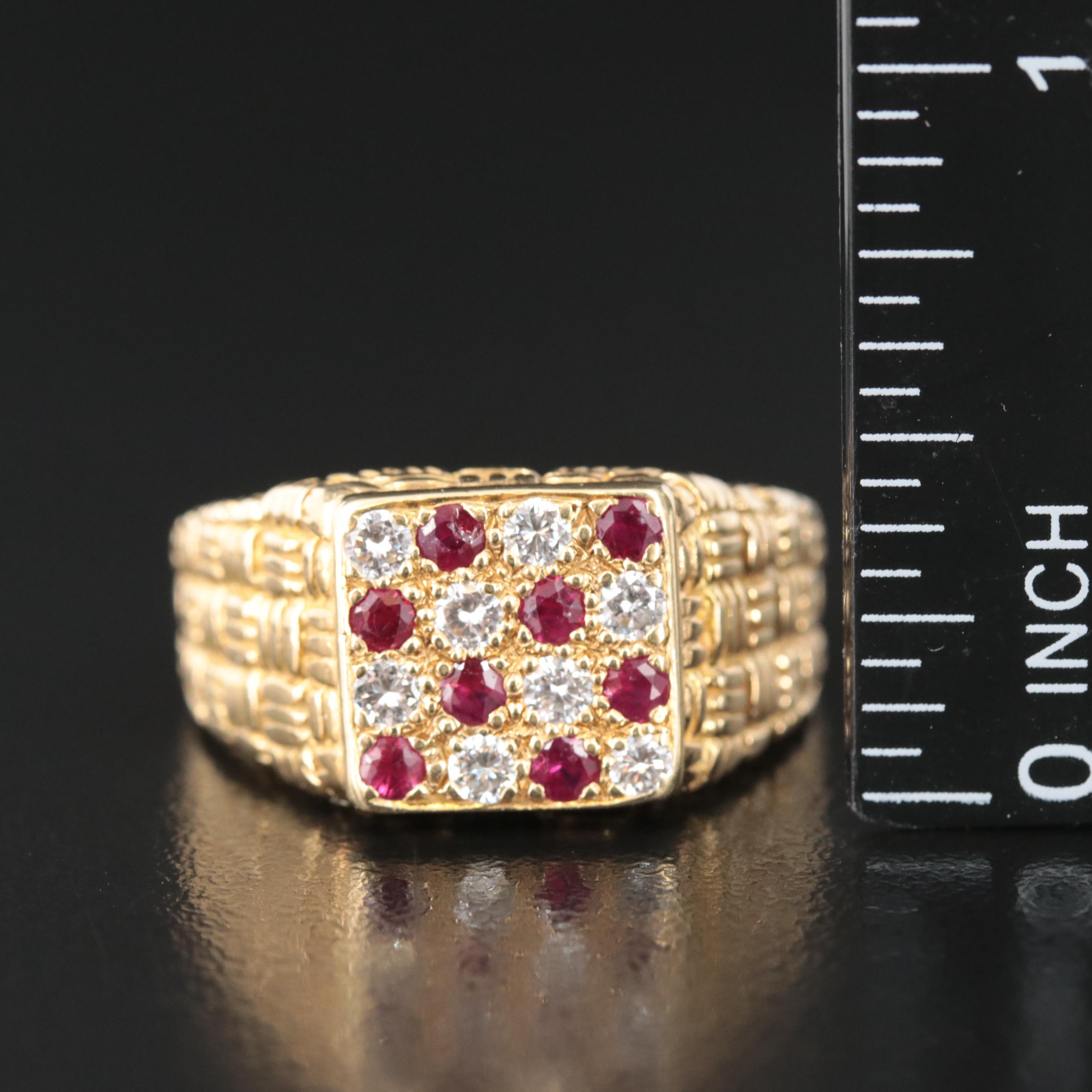 18K Ruby and Diamond Basket Weave Ring
