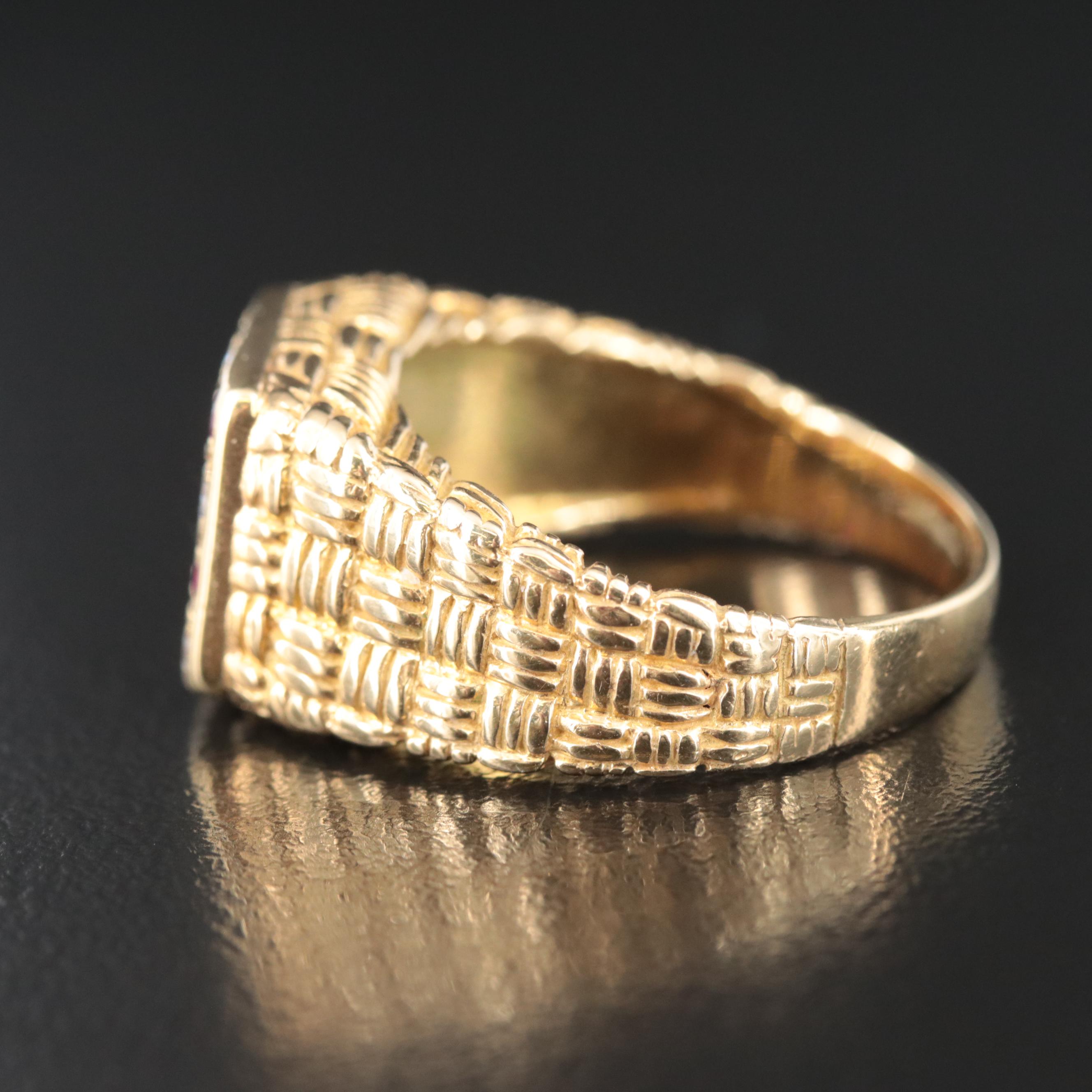 18K Ruby and Diamond Basket Weave Ring
