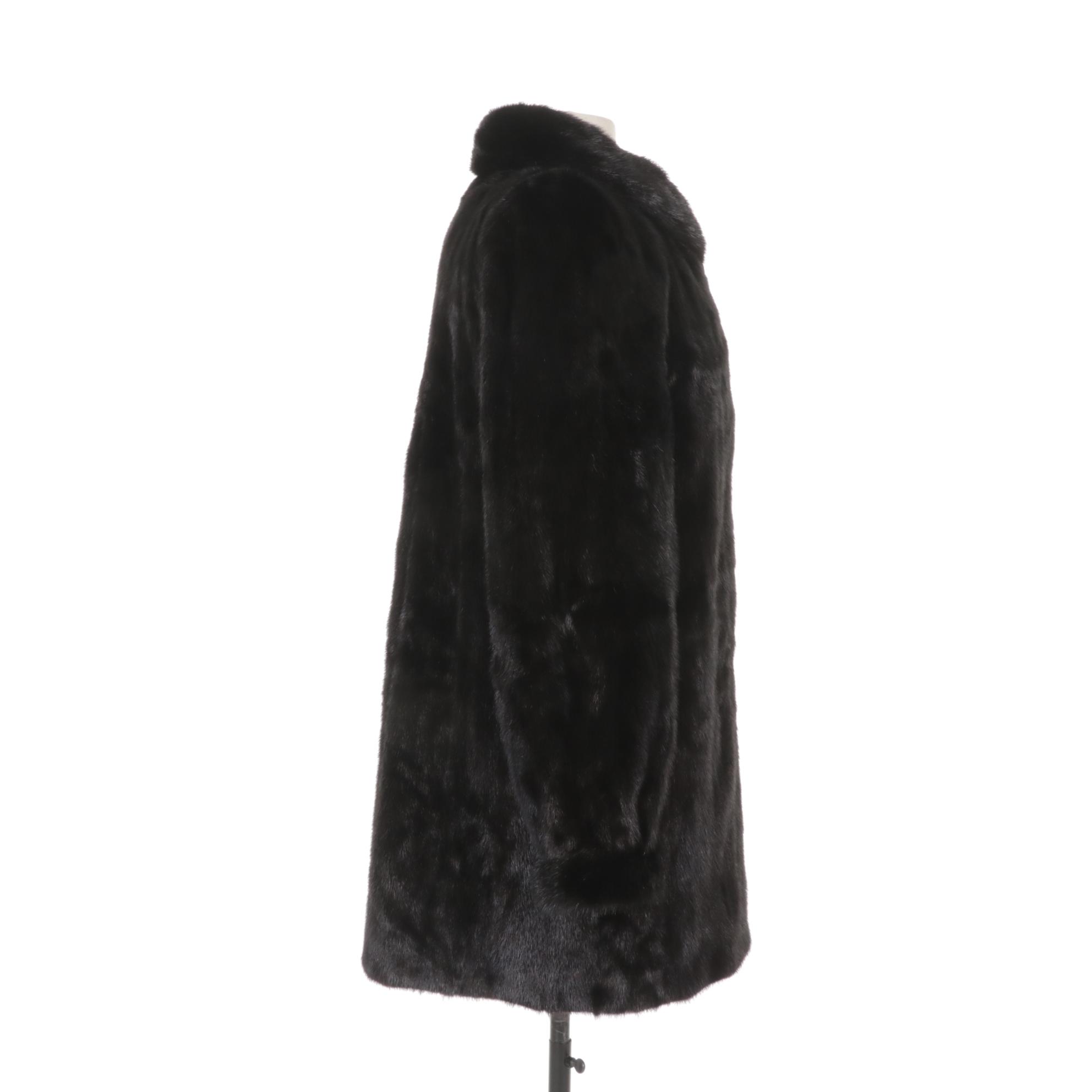 Dyed Black Mink Car Coat With Decorative Button Closure