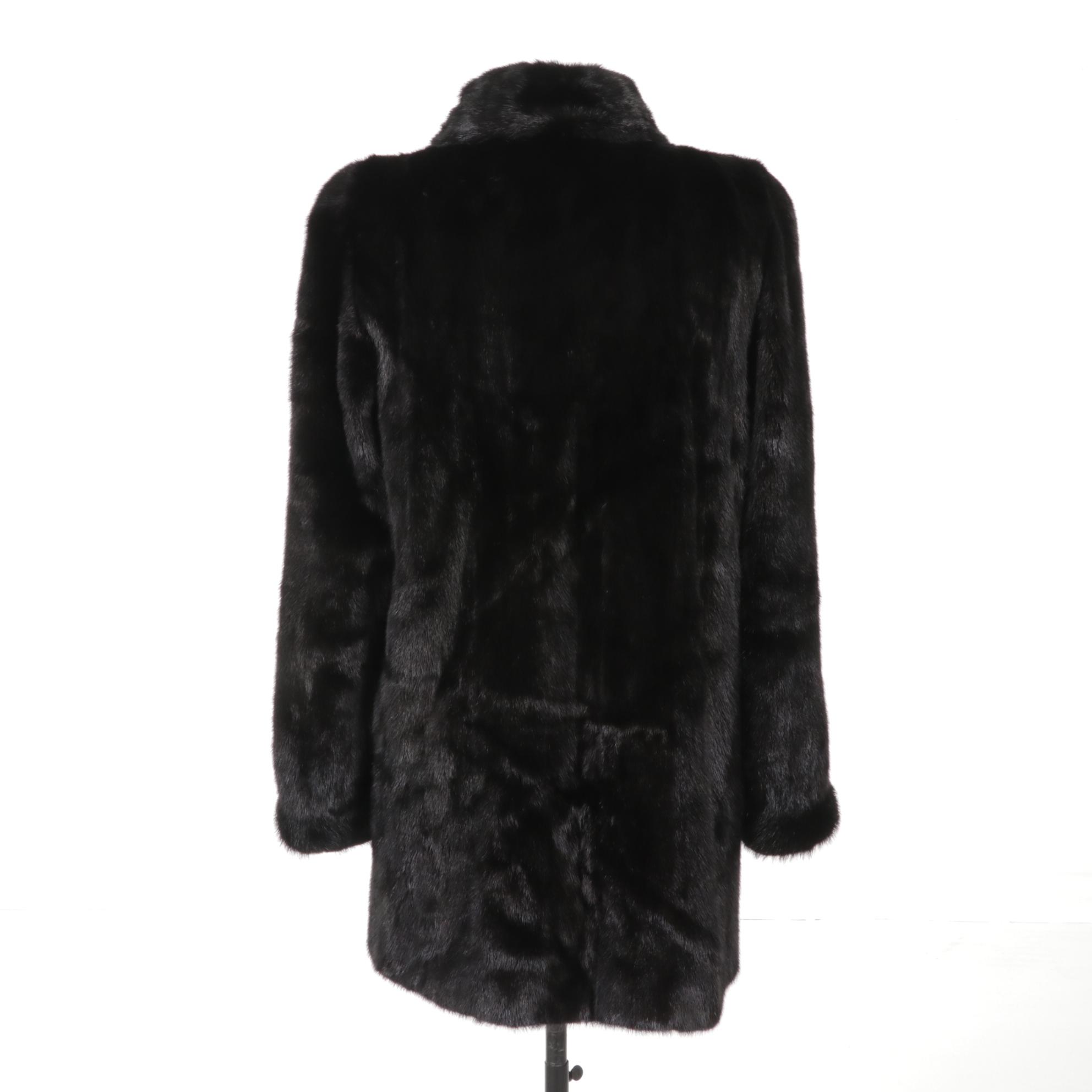 Dyed Black Mink Car Coat With Decorative Button Closure