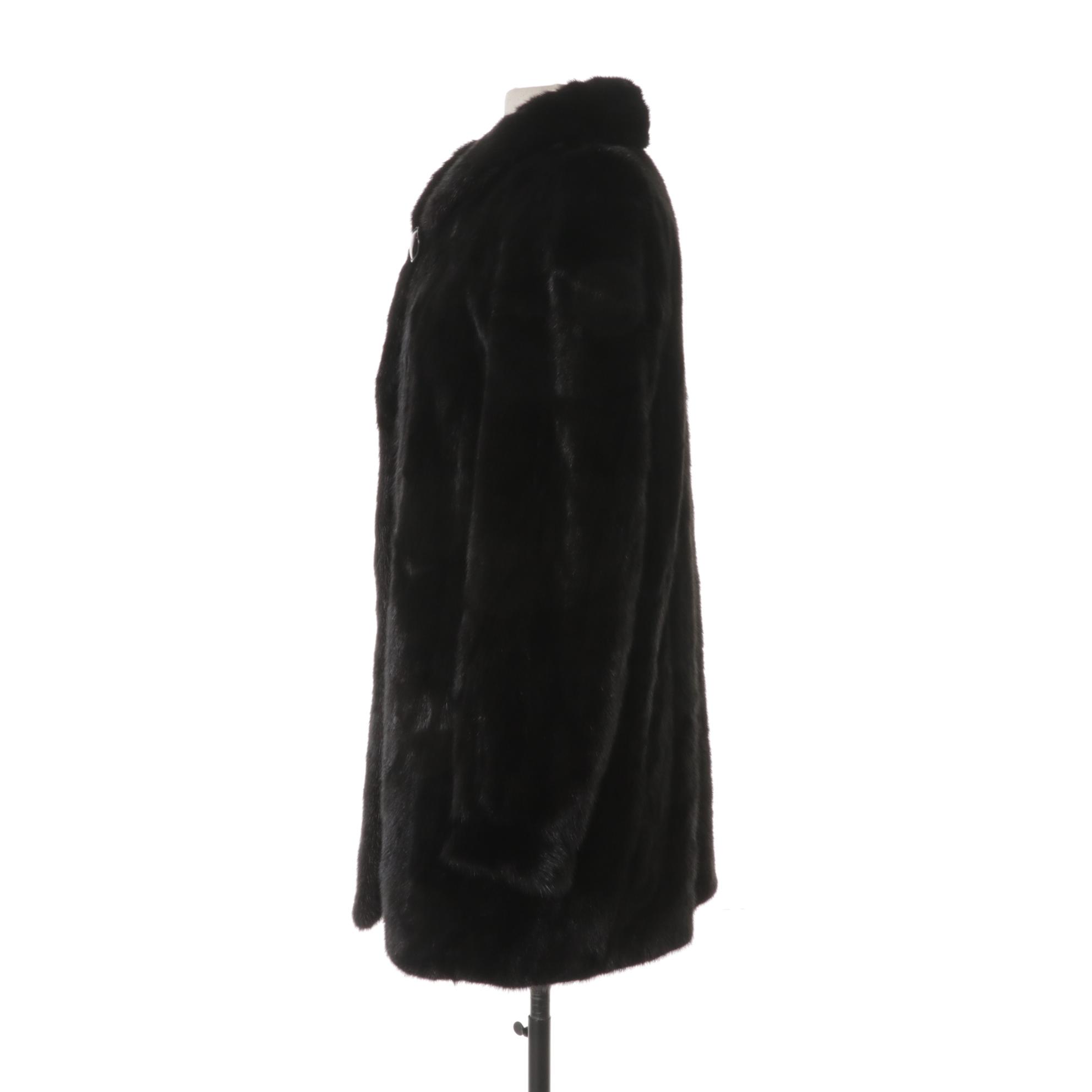 Dyed Black Mink Car Coat With Decorative Button Closure
