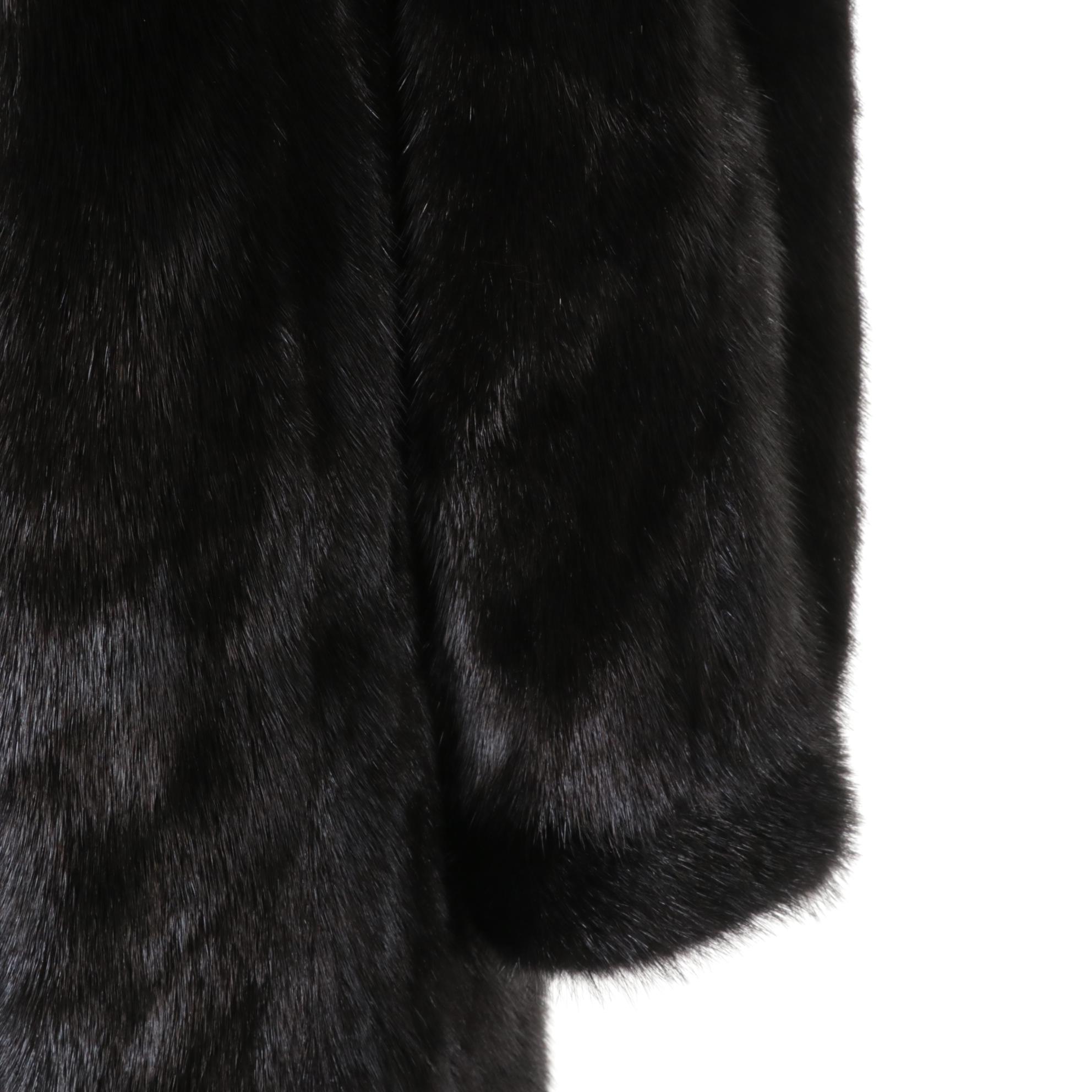 Dyed Black Mink Car Coat With Decorative Button Closure