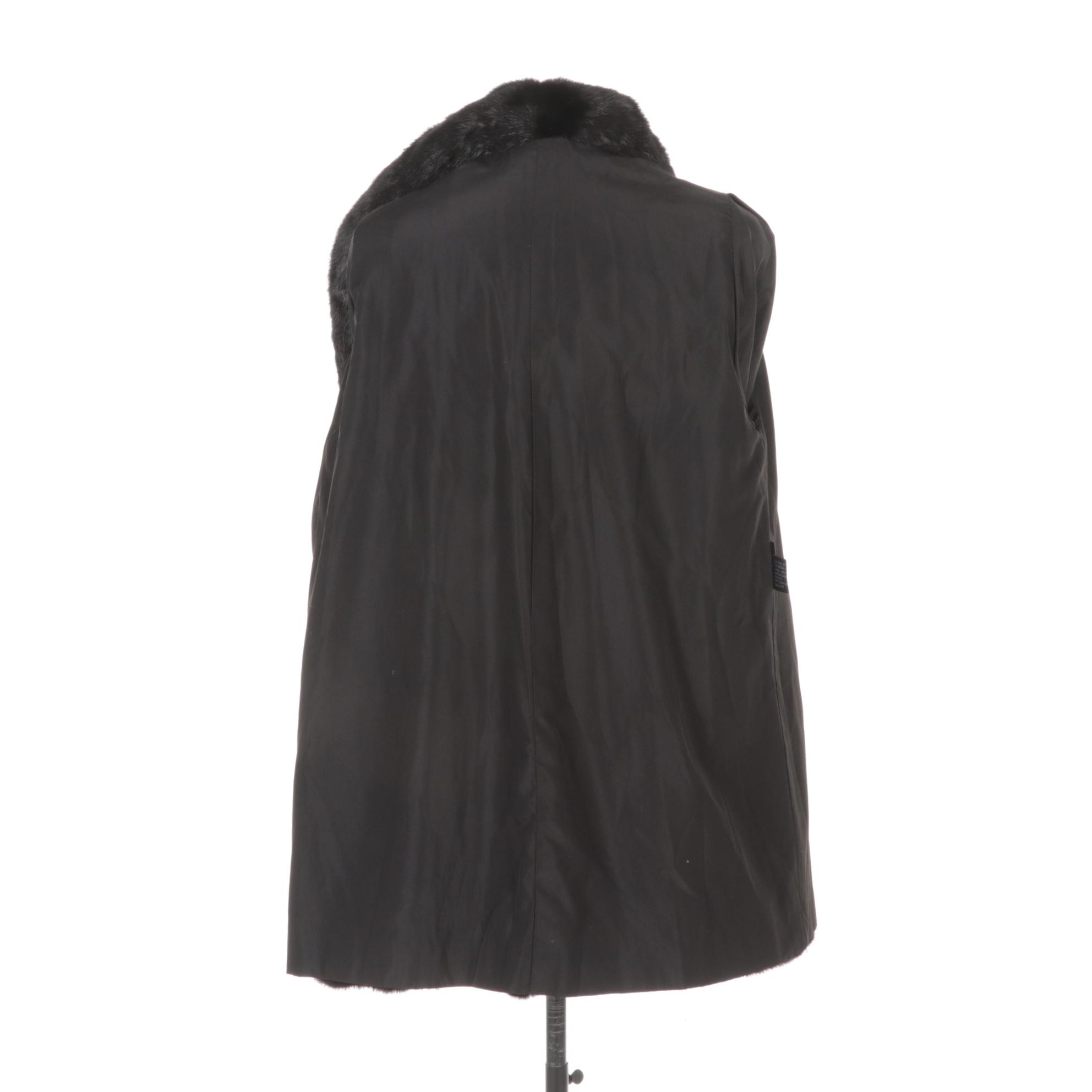 Dyed Black Mink Car Coat With Decorative Button Closure