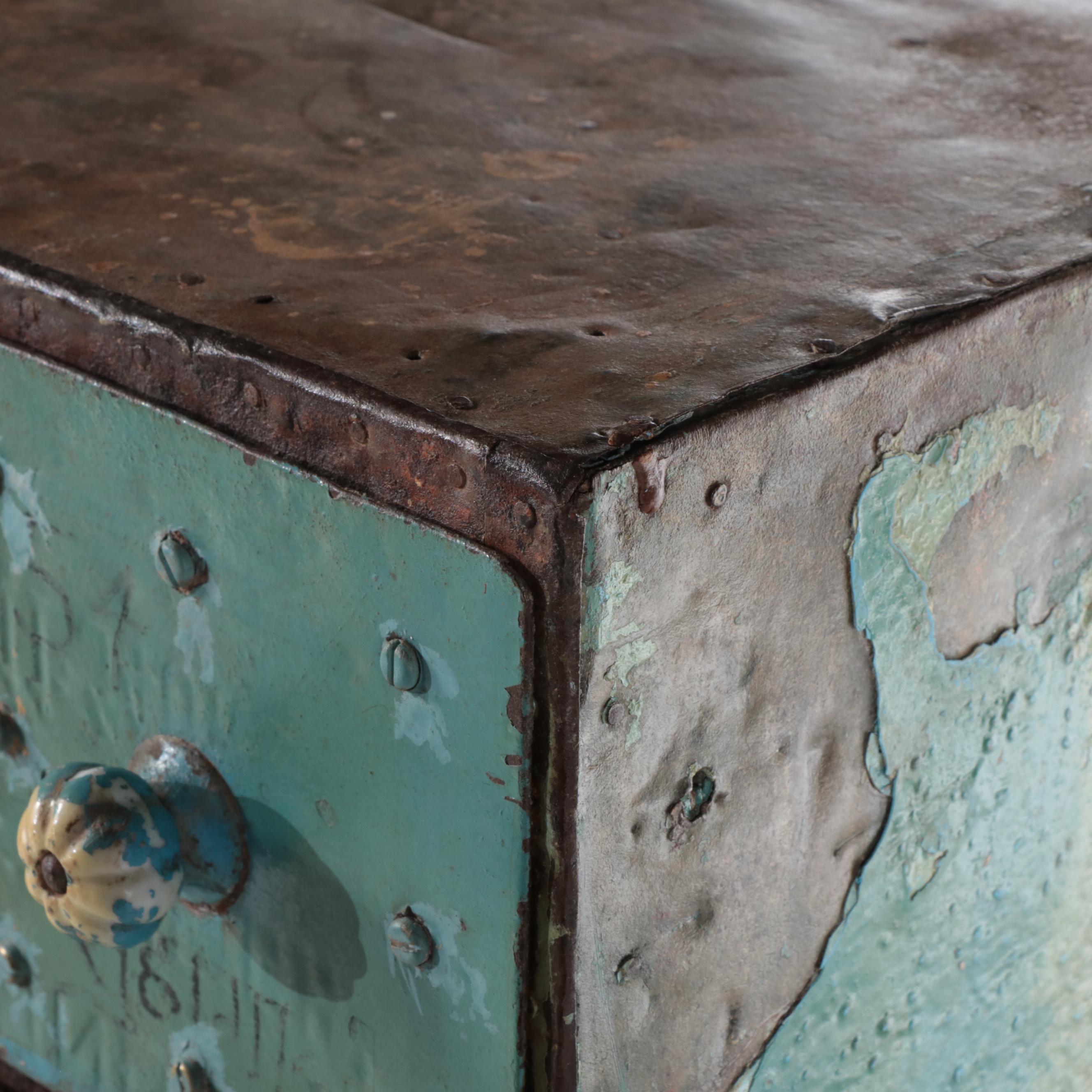 Indian Industrial Painted Metal Sorting Chest-on-Stand