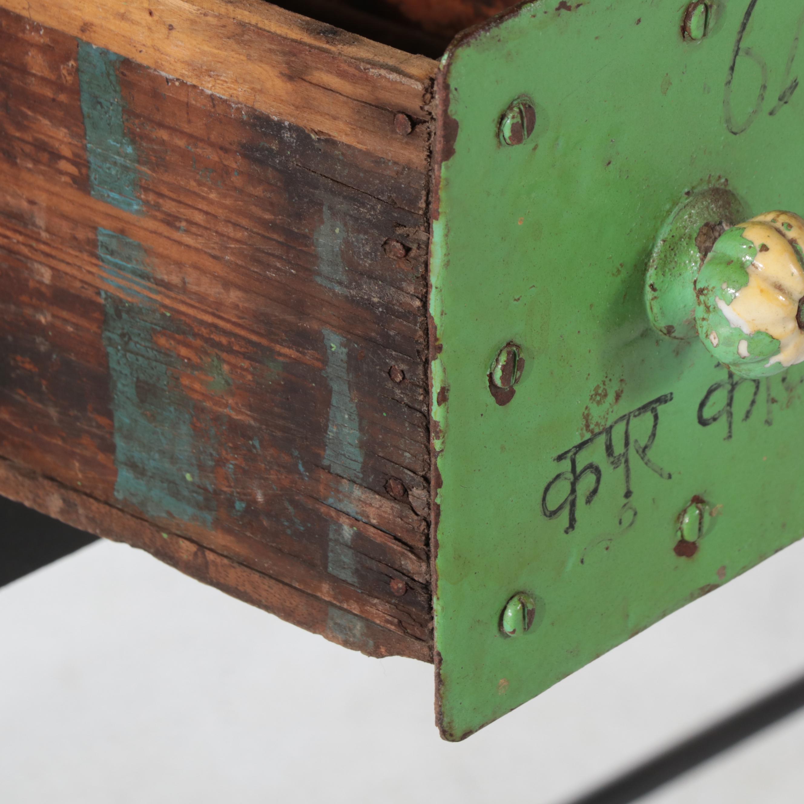 Indian Industrial Painted Metal Sorting Chest-on-Stand