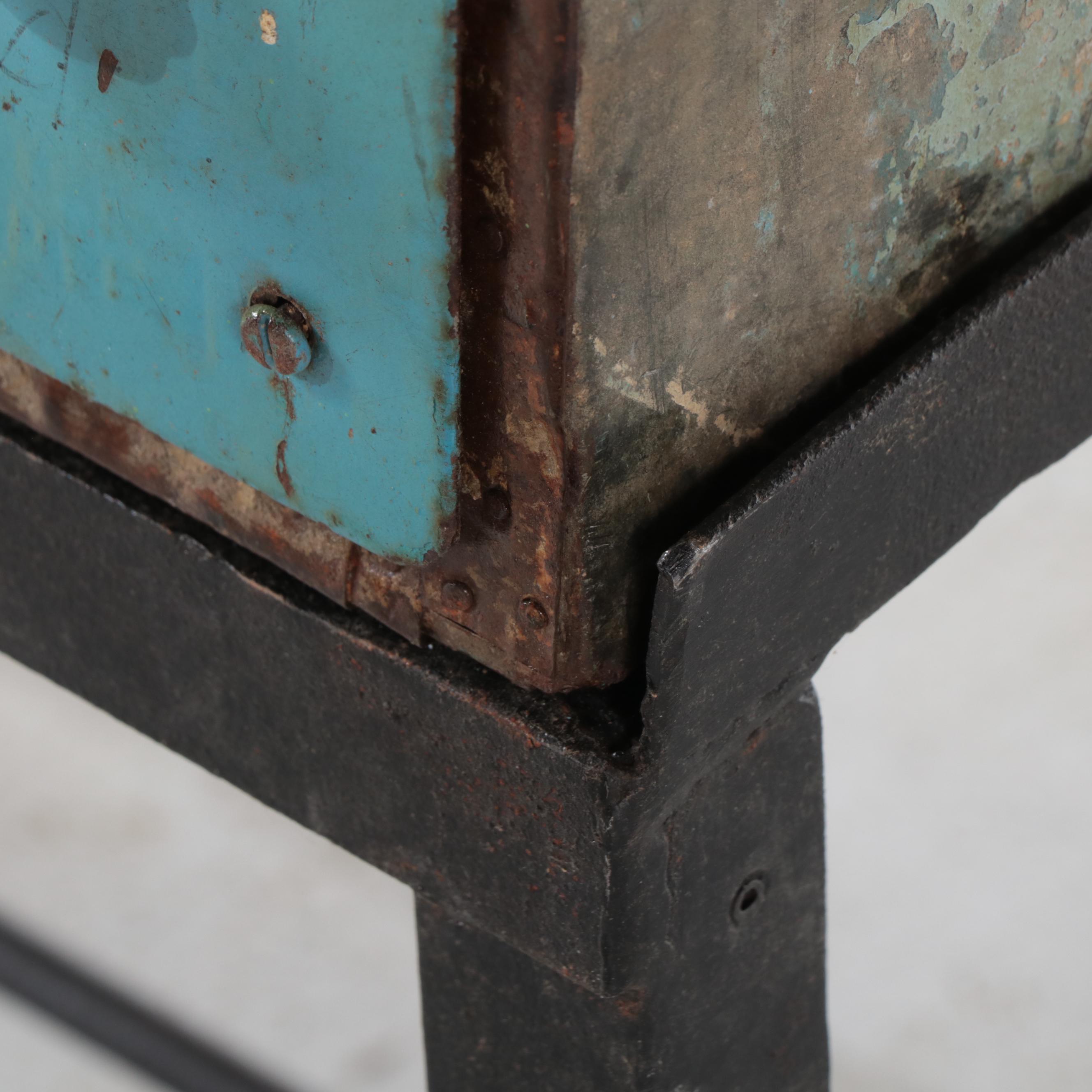 Indian Industrial Painted Metal Sorting Chest-on-Stand