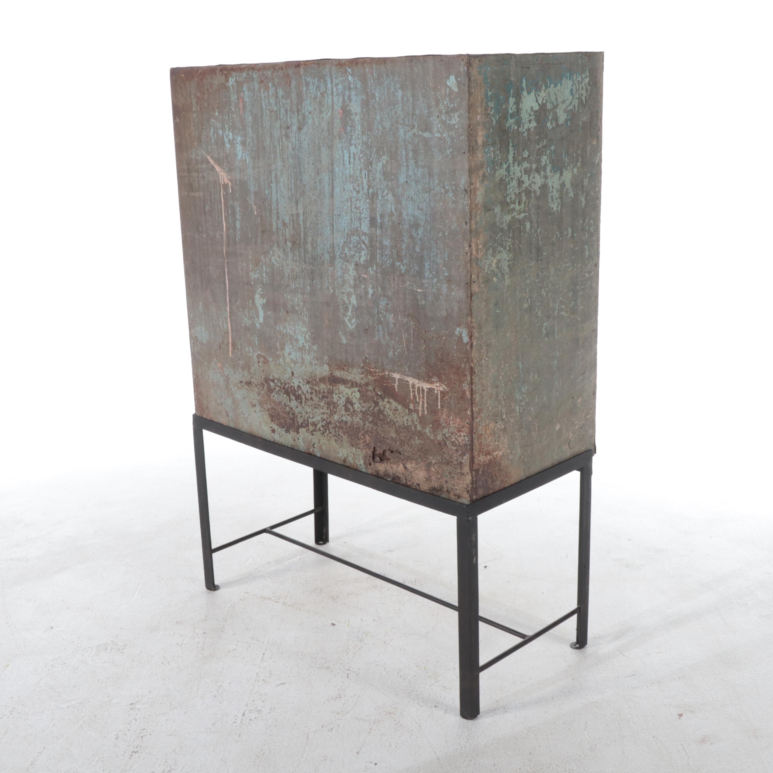 Indian Industrial Painted Metal Sorting Chest-on-Stand