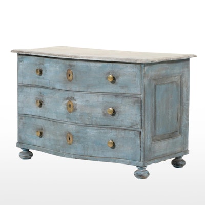 French Painted Oak Three-Drawer Bowfront Commode, 18th Century
