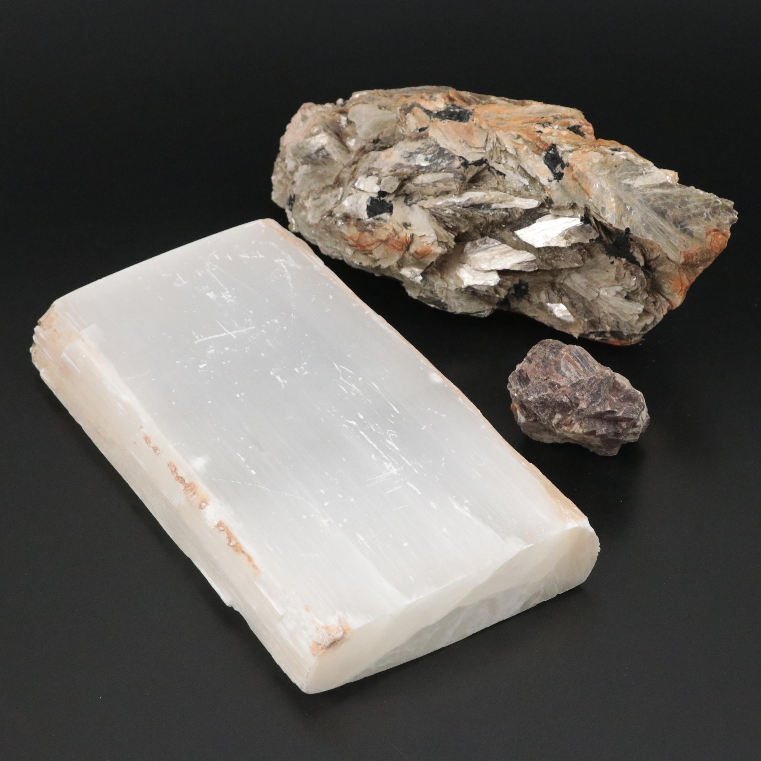 Selenite Slab with Muscovite Mica Fragment and More
