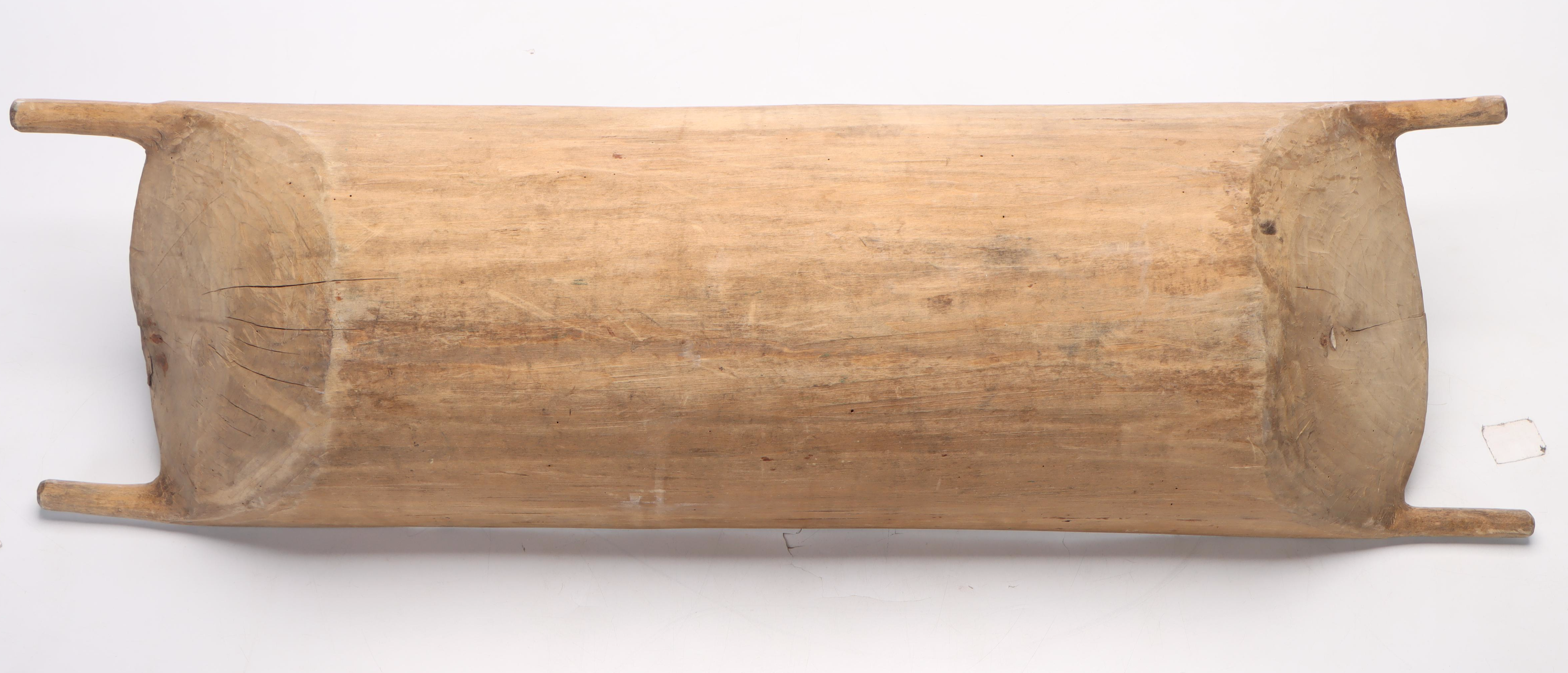 Primitive Carved Wood Dough Bowl with Metal Patches