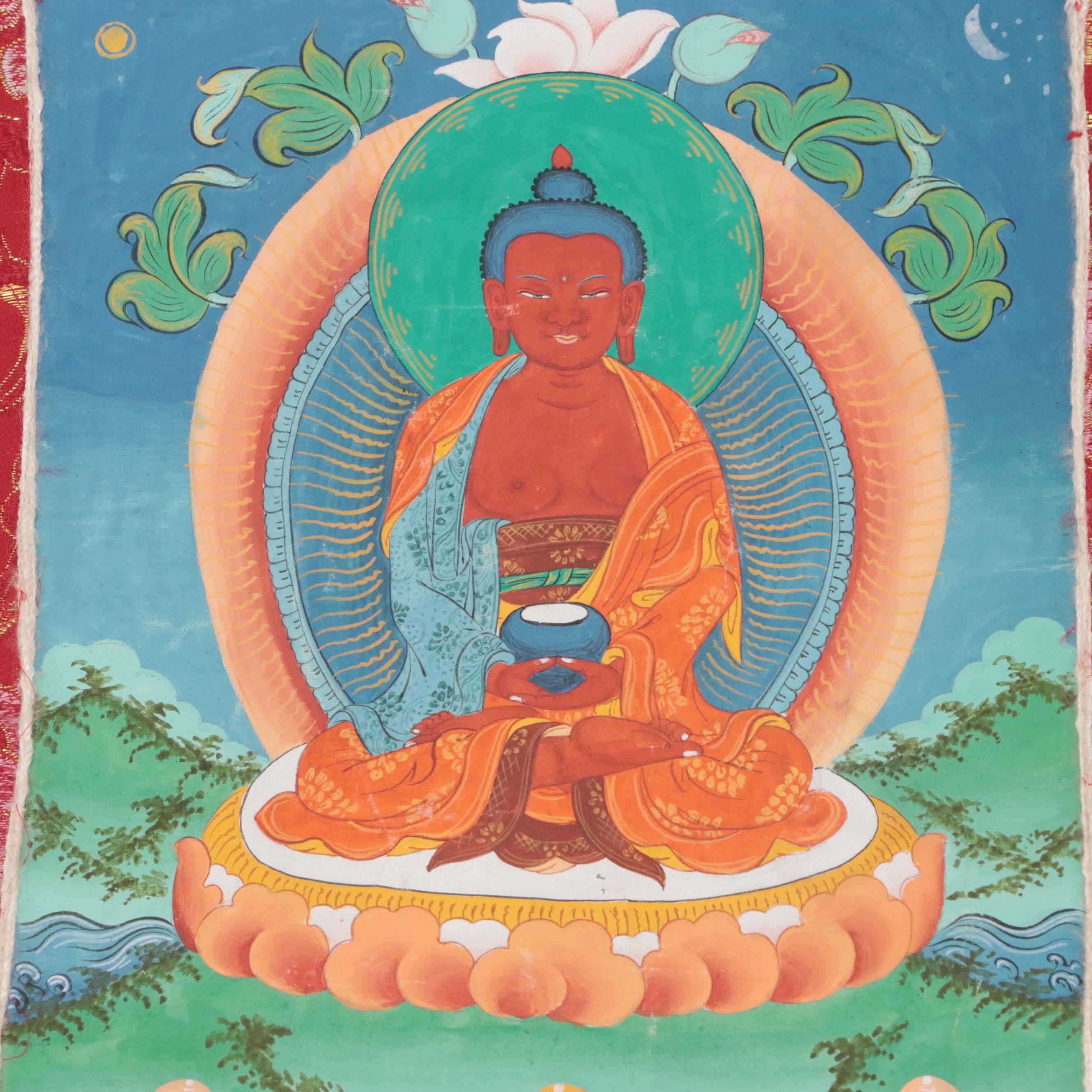 Tibetan Thangka Hanging Scroll Gouache Painting