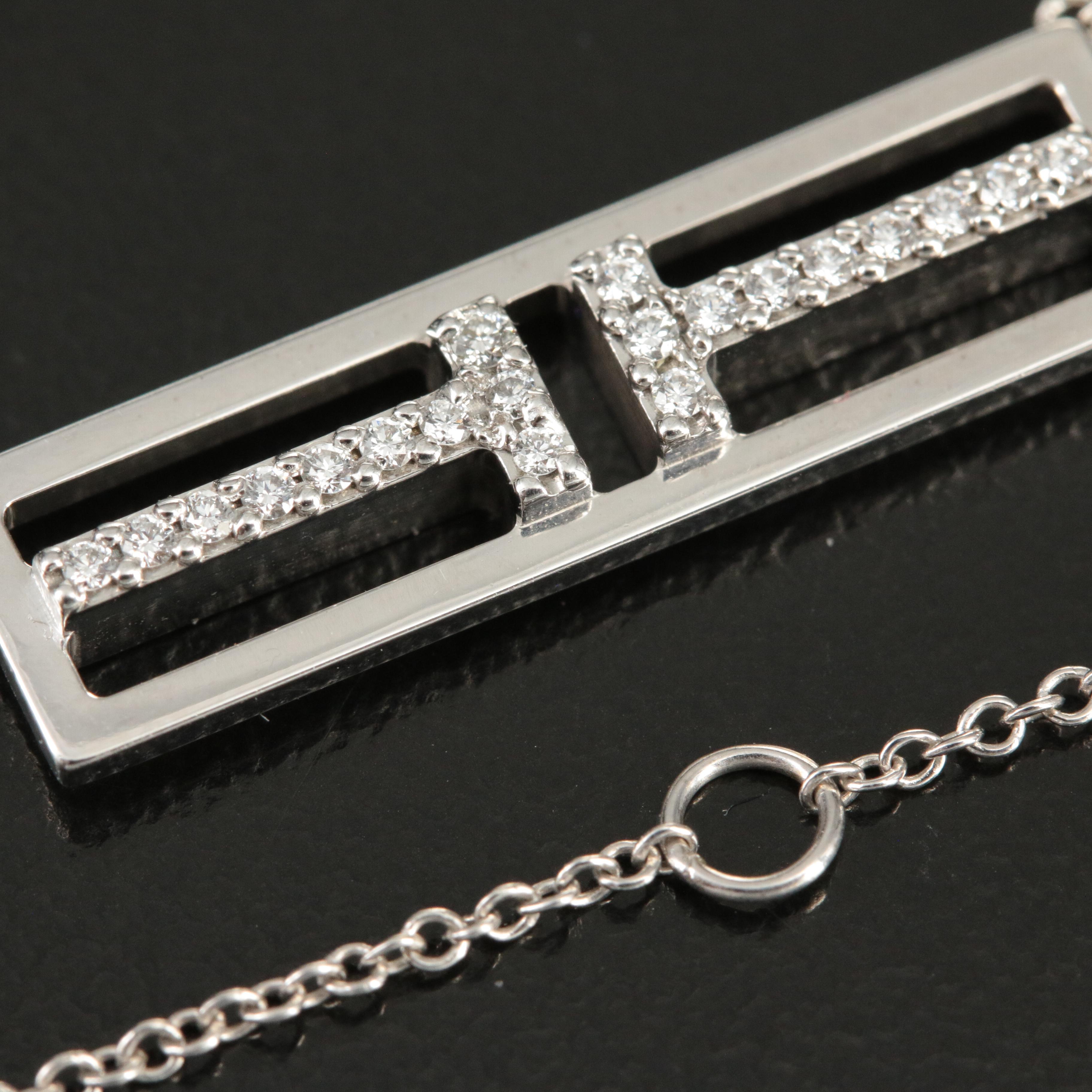 Tiffany & Co. "Tiffany T" 18K Diamond Open Horizontal Bar Necklace