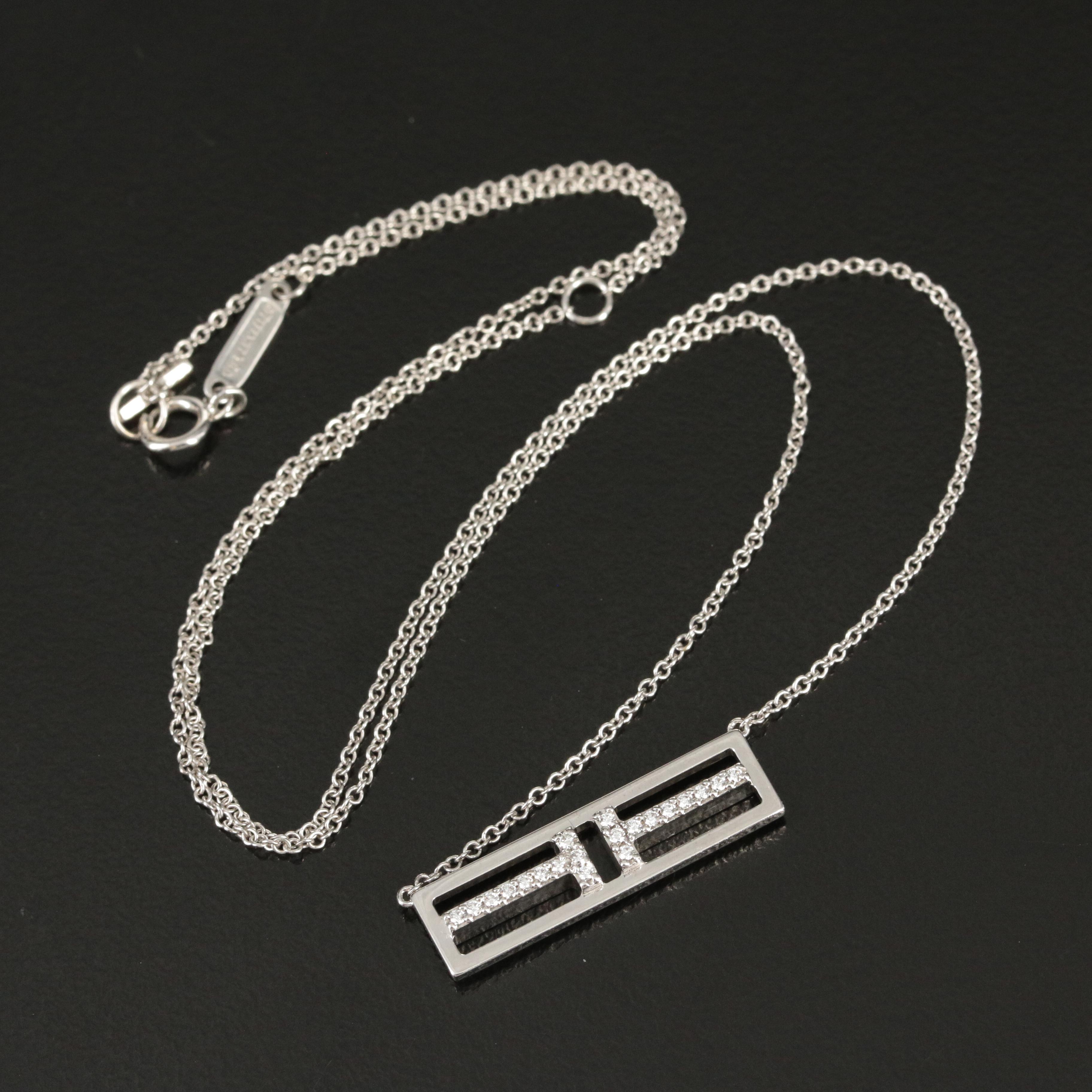 Tiffany & Co. "Tiffany T" 18K Diamond Open Horizontal Bar Necklace