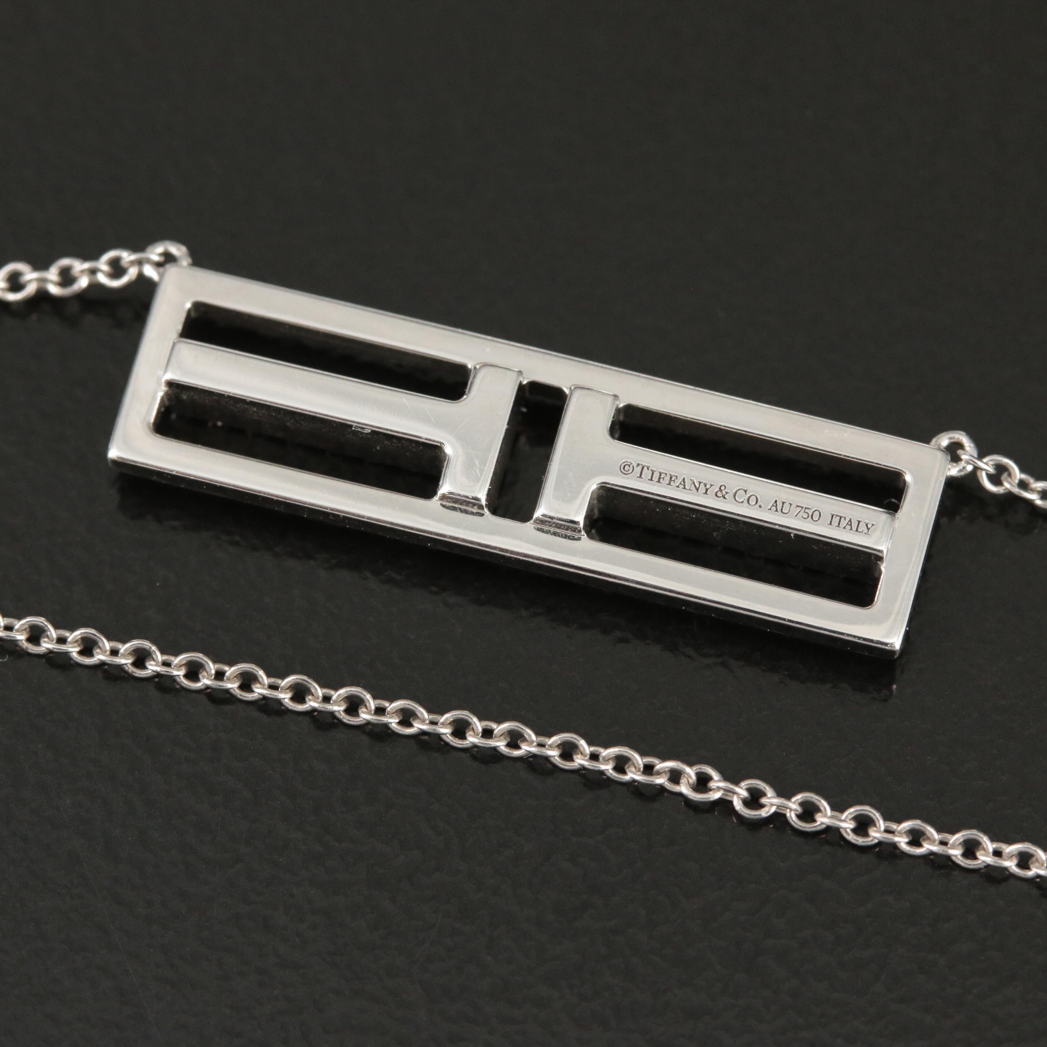 Tiffany & Co. "Tiffany T" 18K Diamond Open Horizontal Bar Necklace