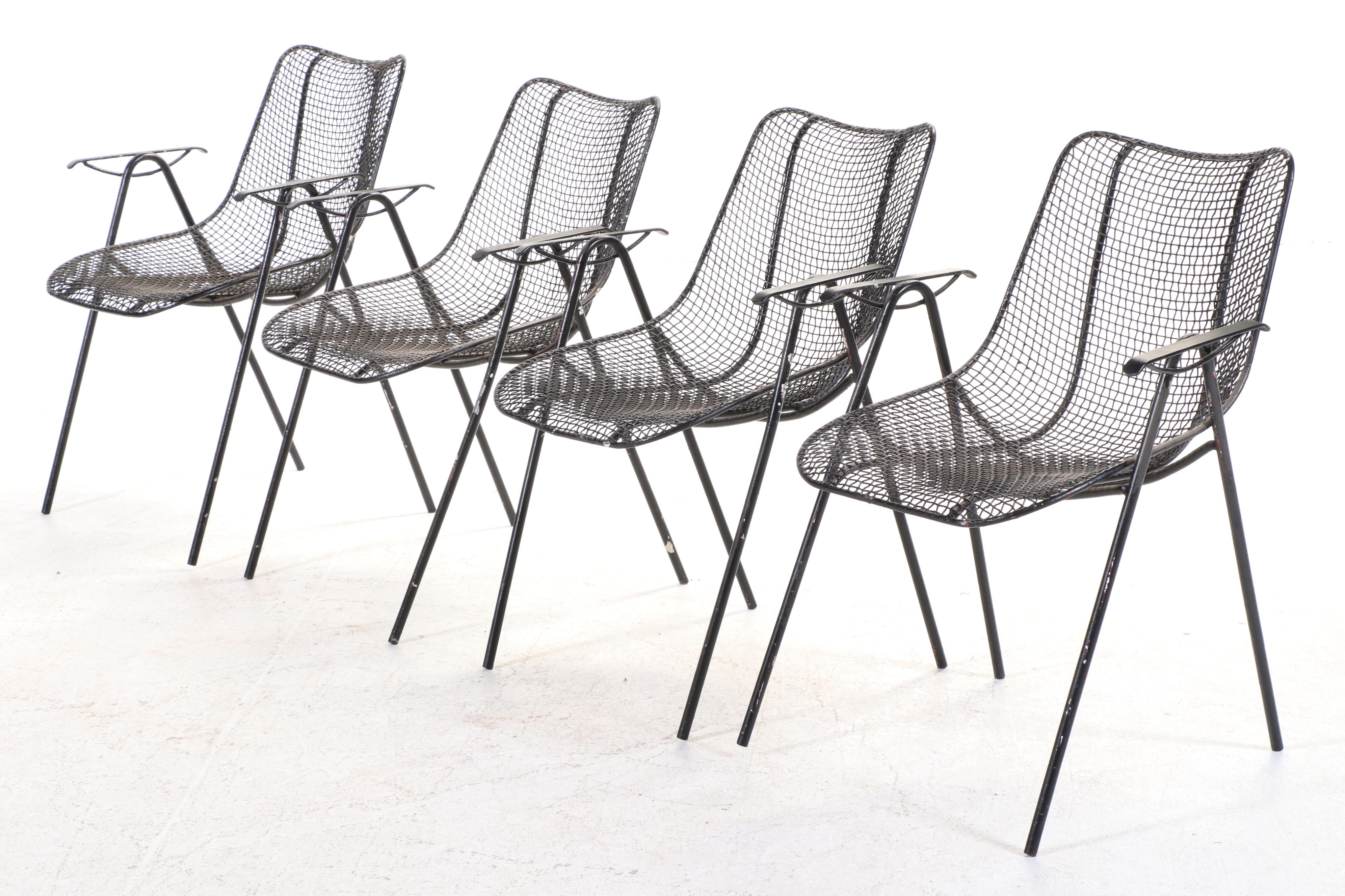 Four Russell Woodard "Sculptura" Painted Steel and Wire Mesh Armchairs, c. 1960