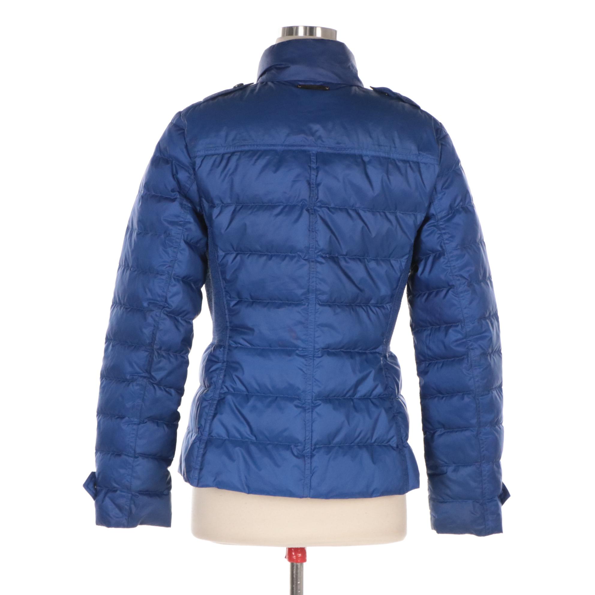 Burberry Brit Blue Quilted Down Puffer Zip and Snap-Front Jacket