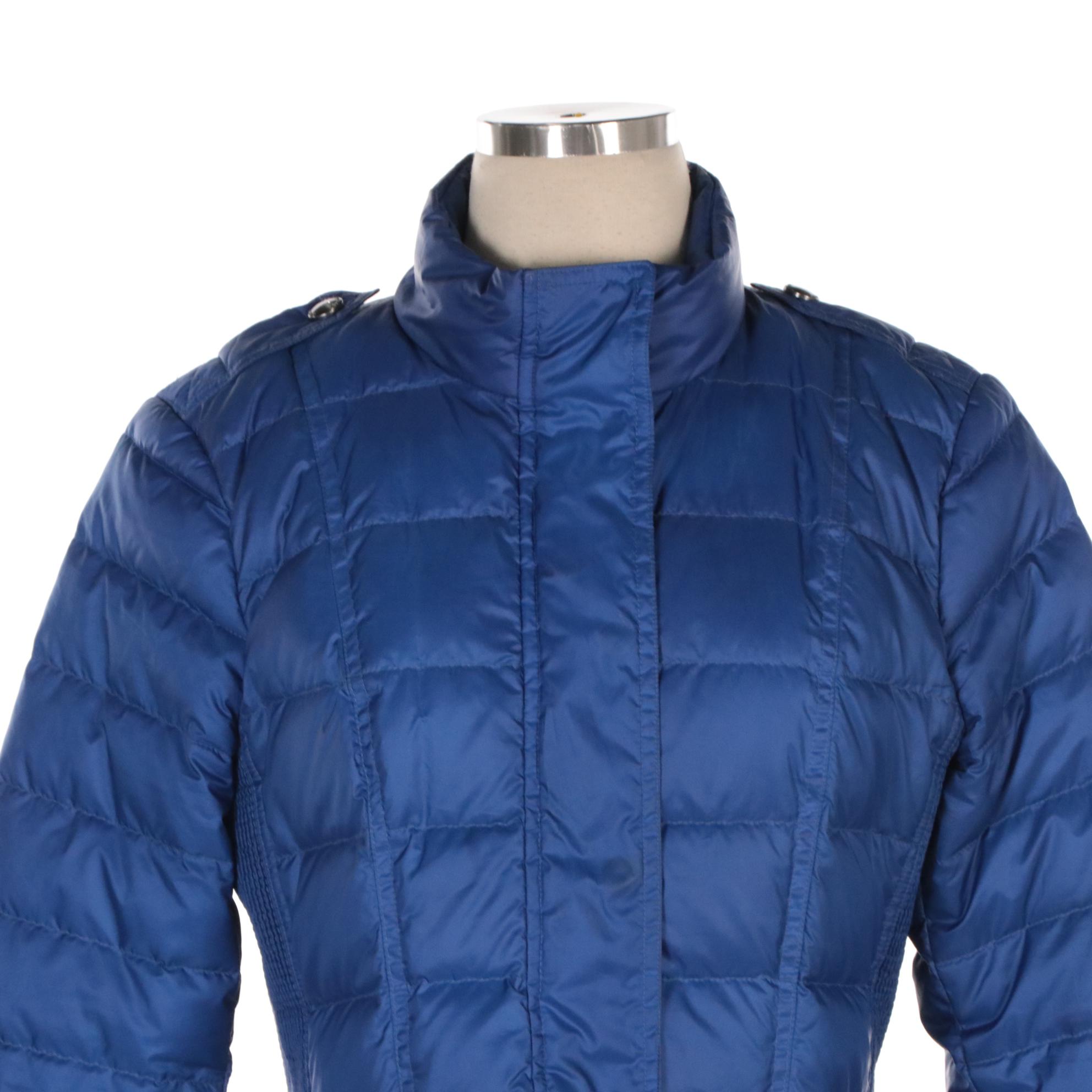 Burberry Brit Blue Quilted Down Puffer Zip and Snap-Front Jacket