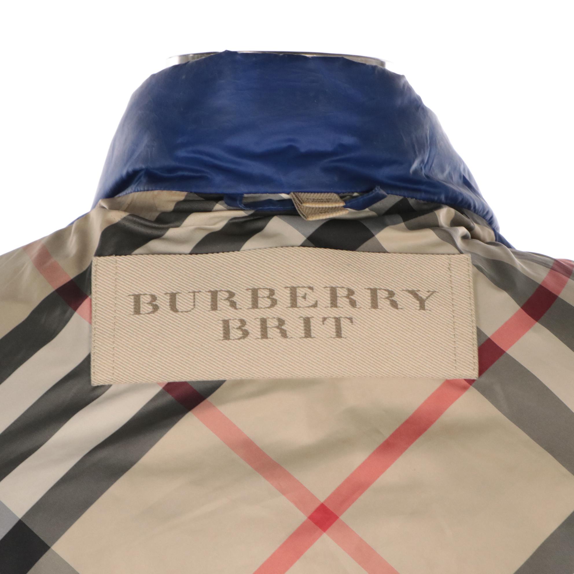 Burberry Brit Blue Quilted Down Puffer Zip and Snap-Front Jacket