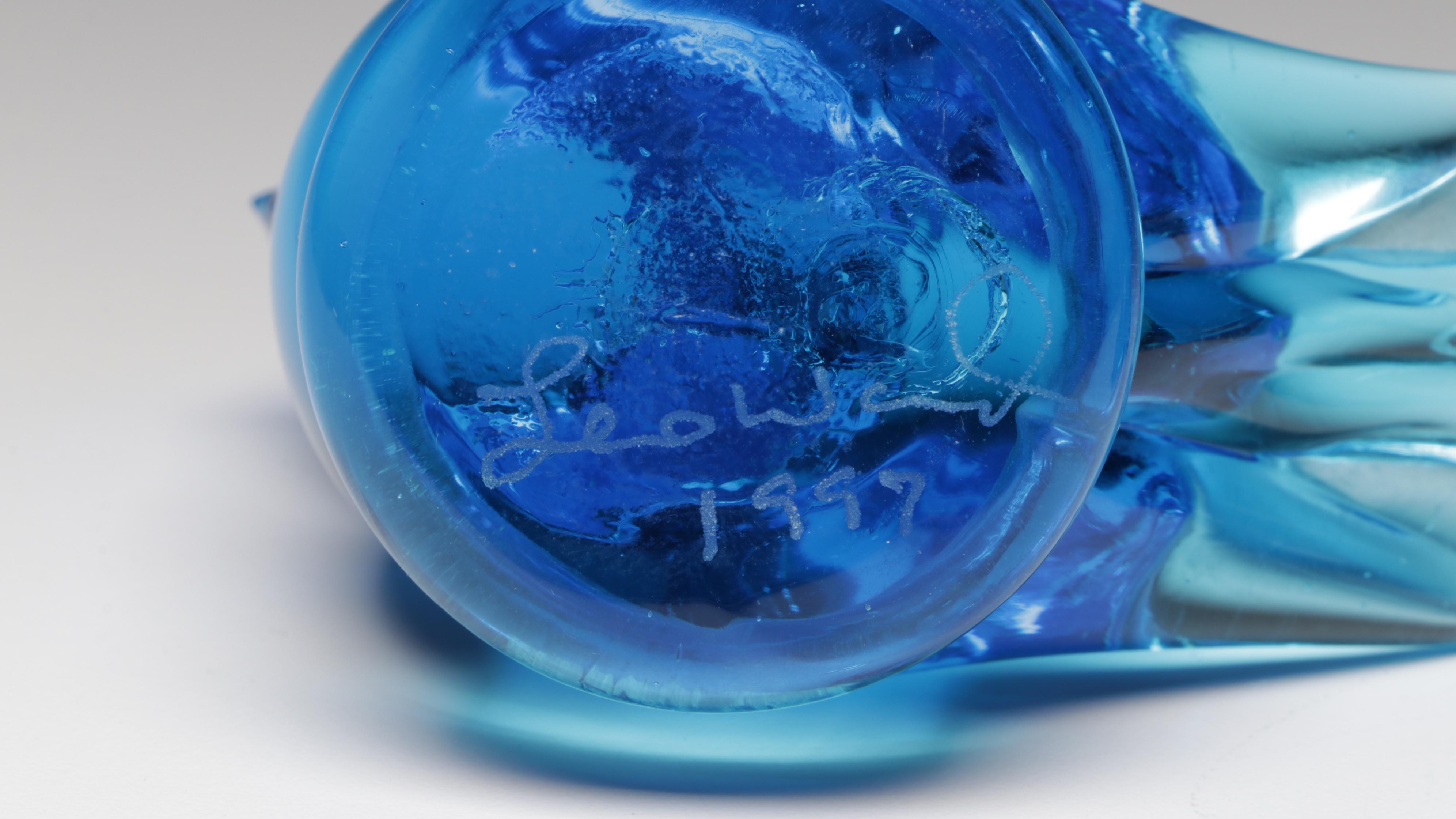 Leo Ward Cobalt Glass Bird with Swedish Glass Chick Figurines