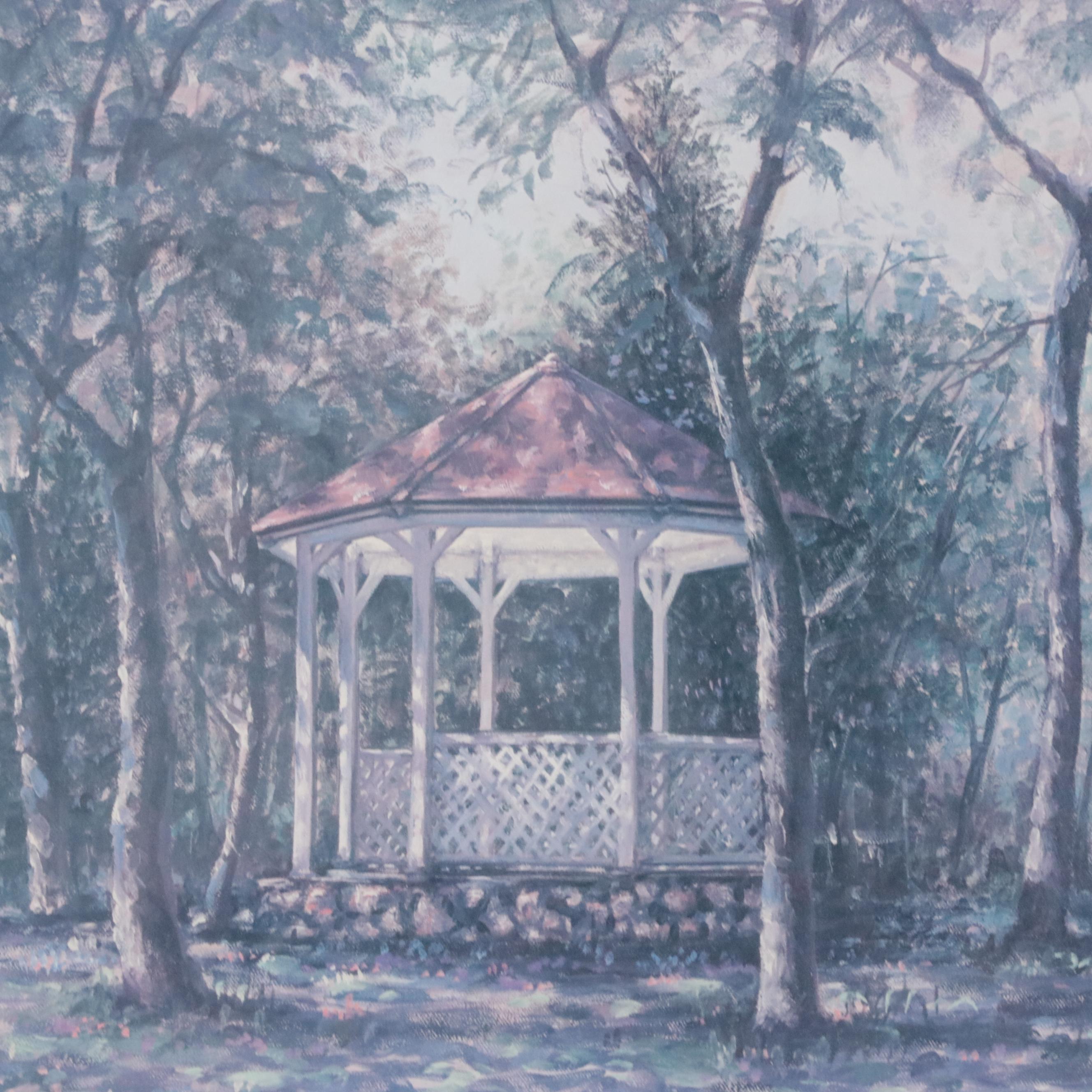 Offset Lithograph After Joe Sambataro of Park Landscape with Gazebo