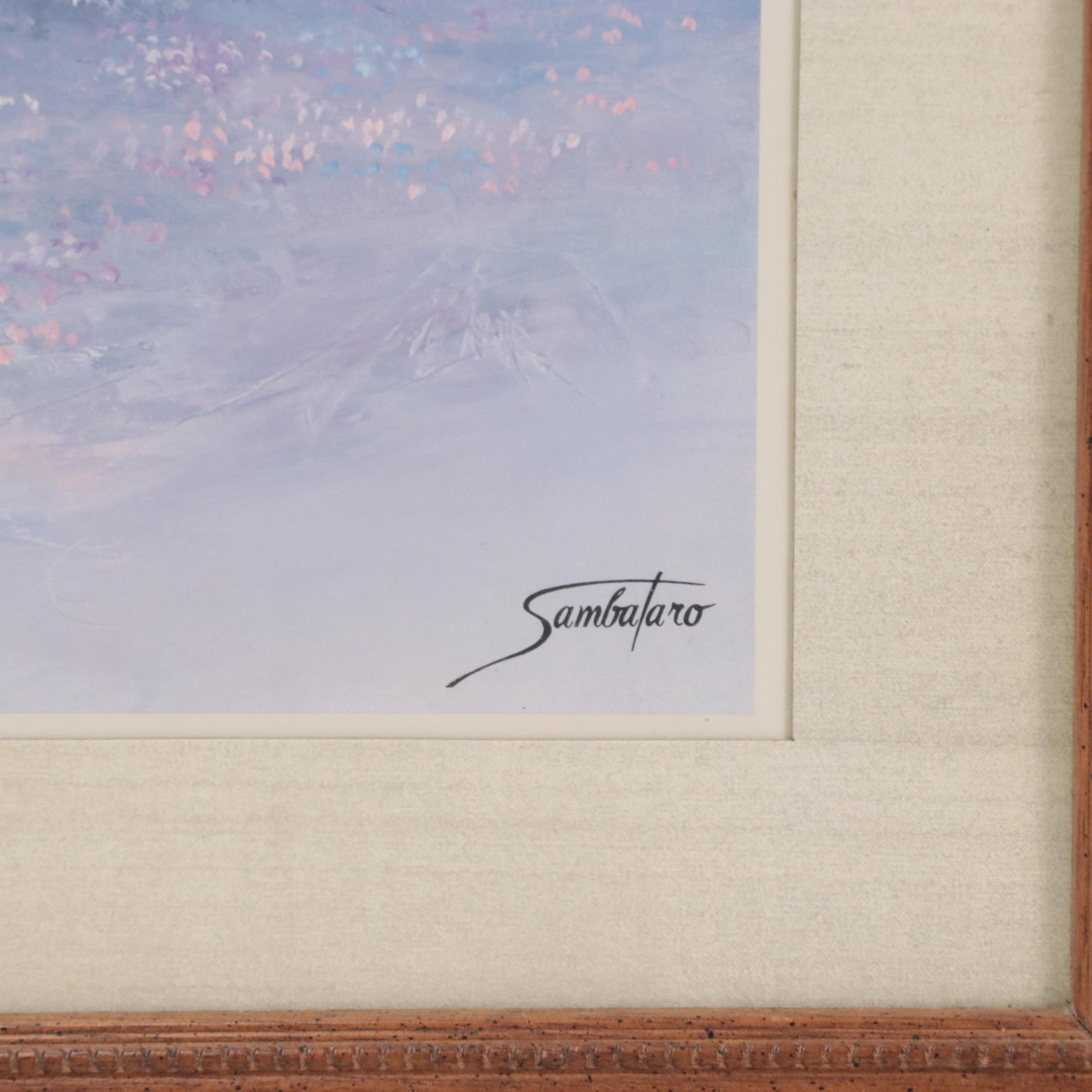 Offset Lithograph After Joe Sambataro of Park Landscape with Gazebo