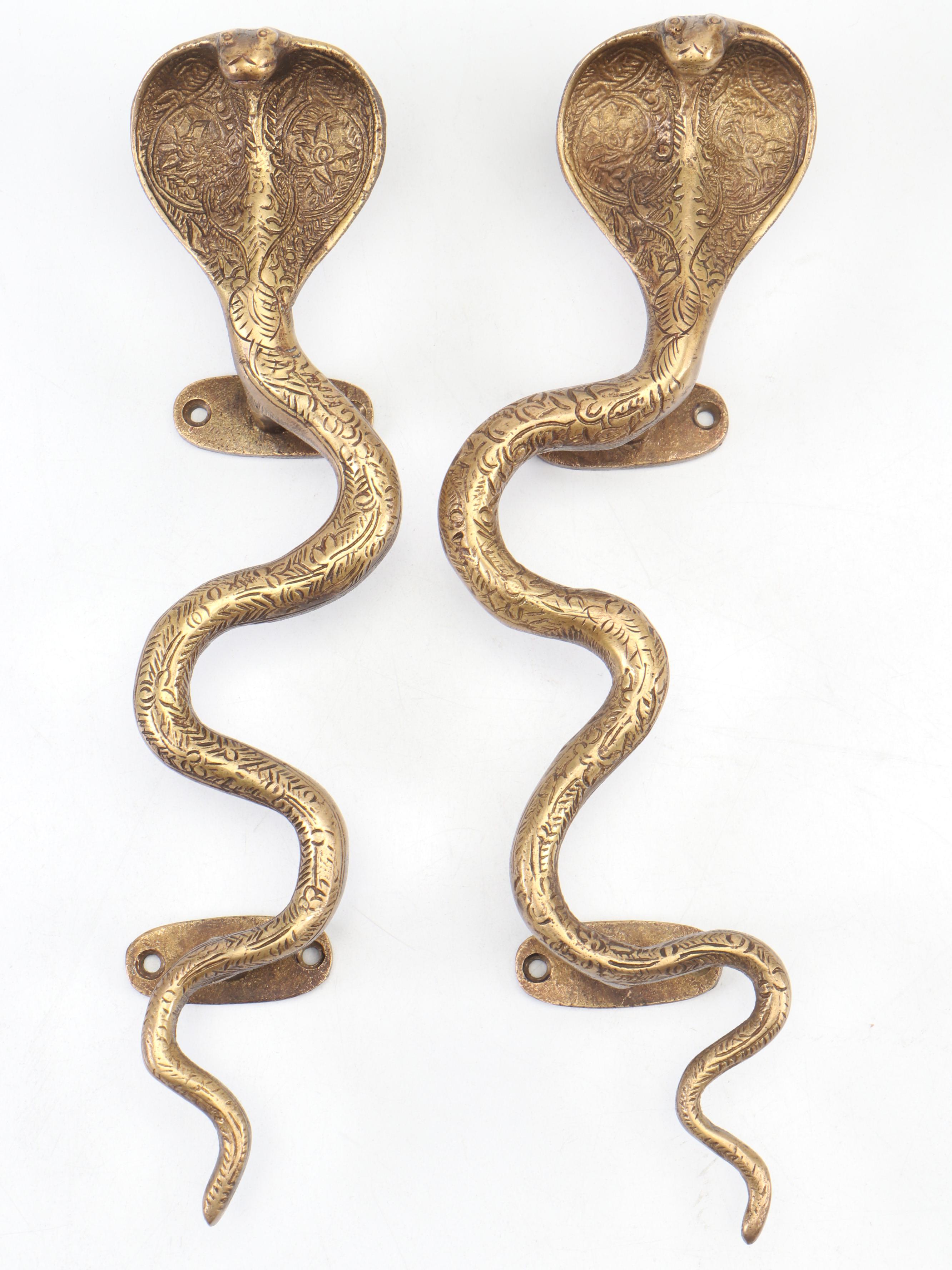 Eyes of India Cast Brass Cobra Snake Shaped Door Handles