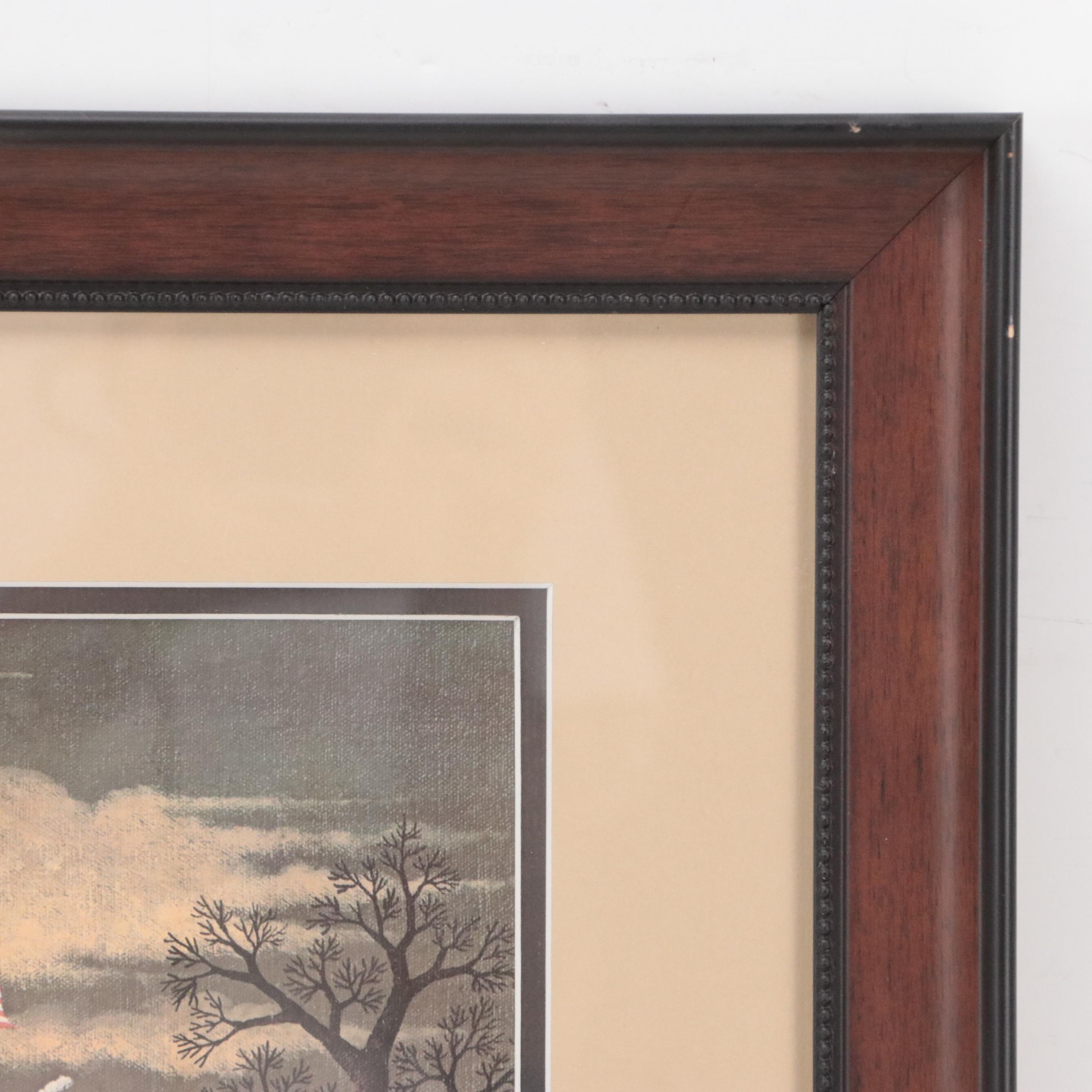 Offset Lithograph After Charles Wysocki of Lighthouse Winter Scene