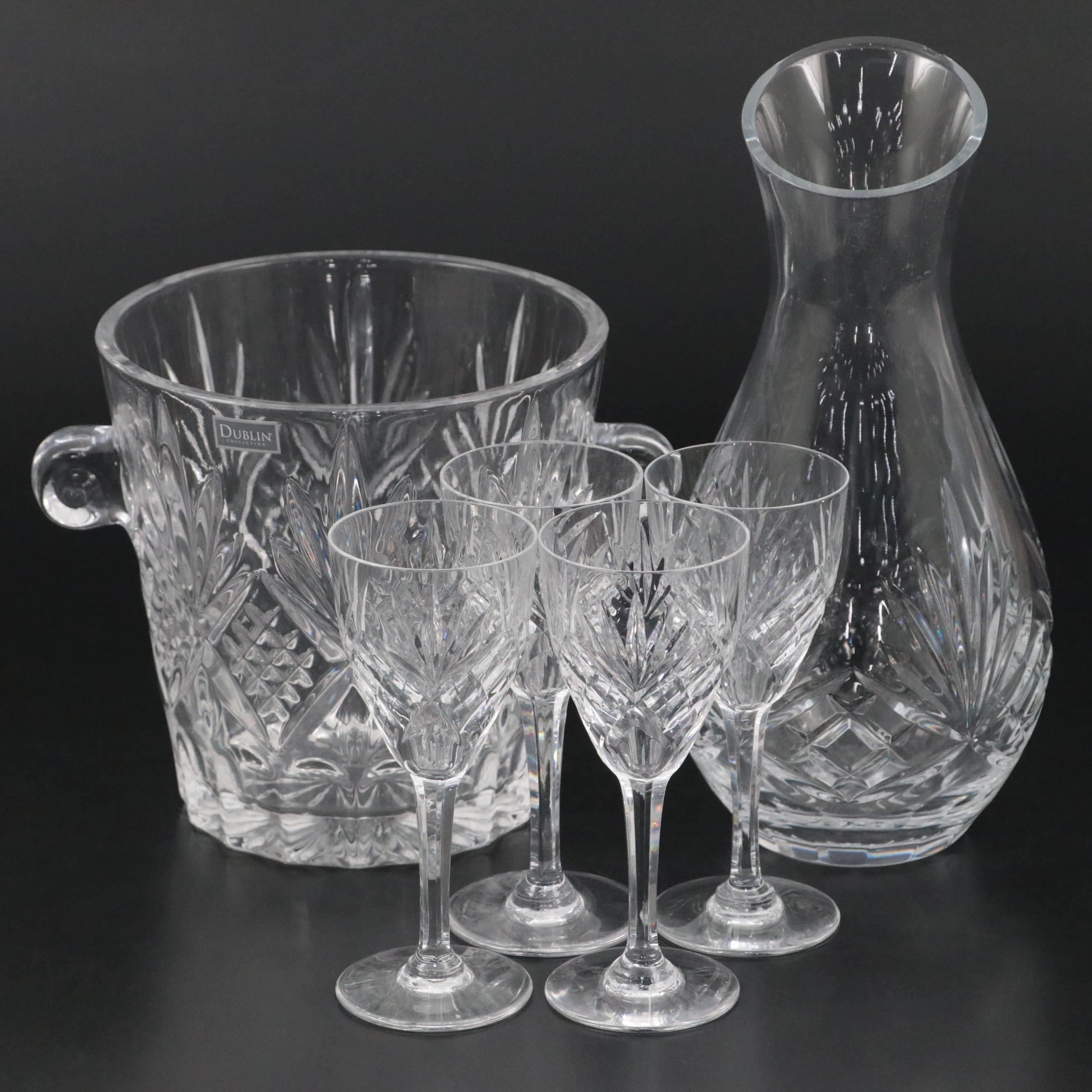 Rogaska "Richmond" Crystal Carafe with Fan Cut Pattern Glass Ice Bucket and More