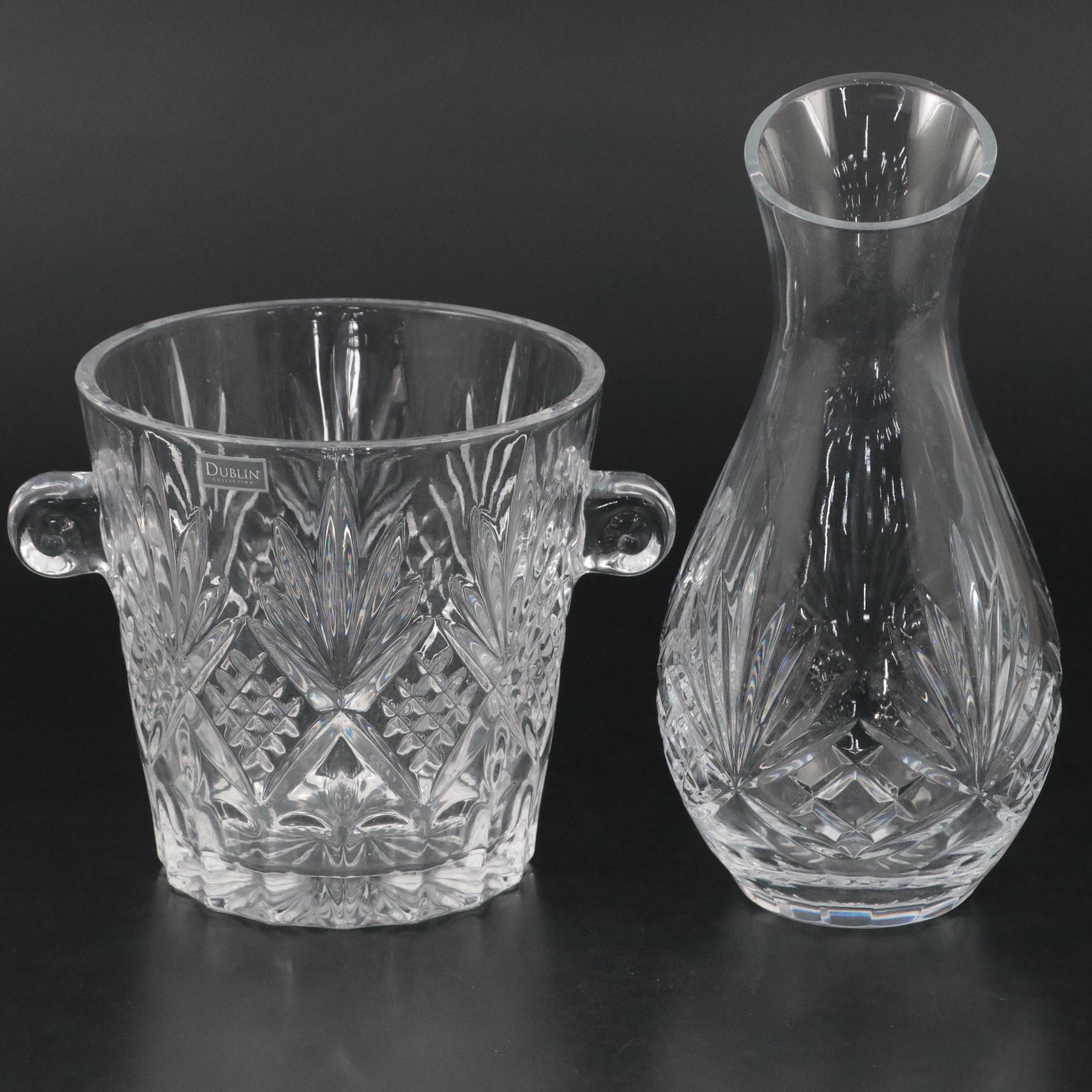 Rogaska "Richmond" Crystal Carafe with Fan Cut Pattern Glass Ice Bucket and More
