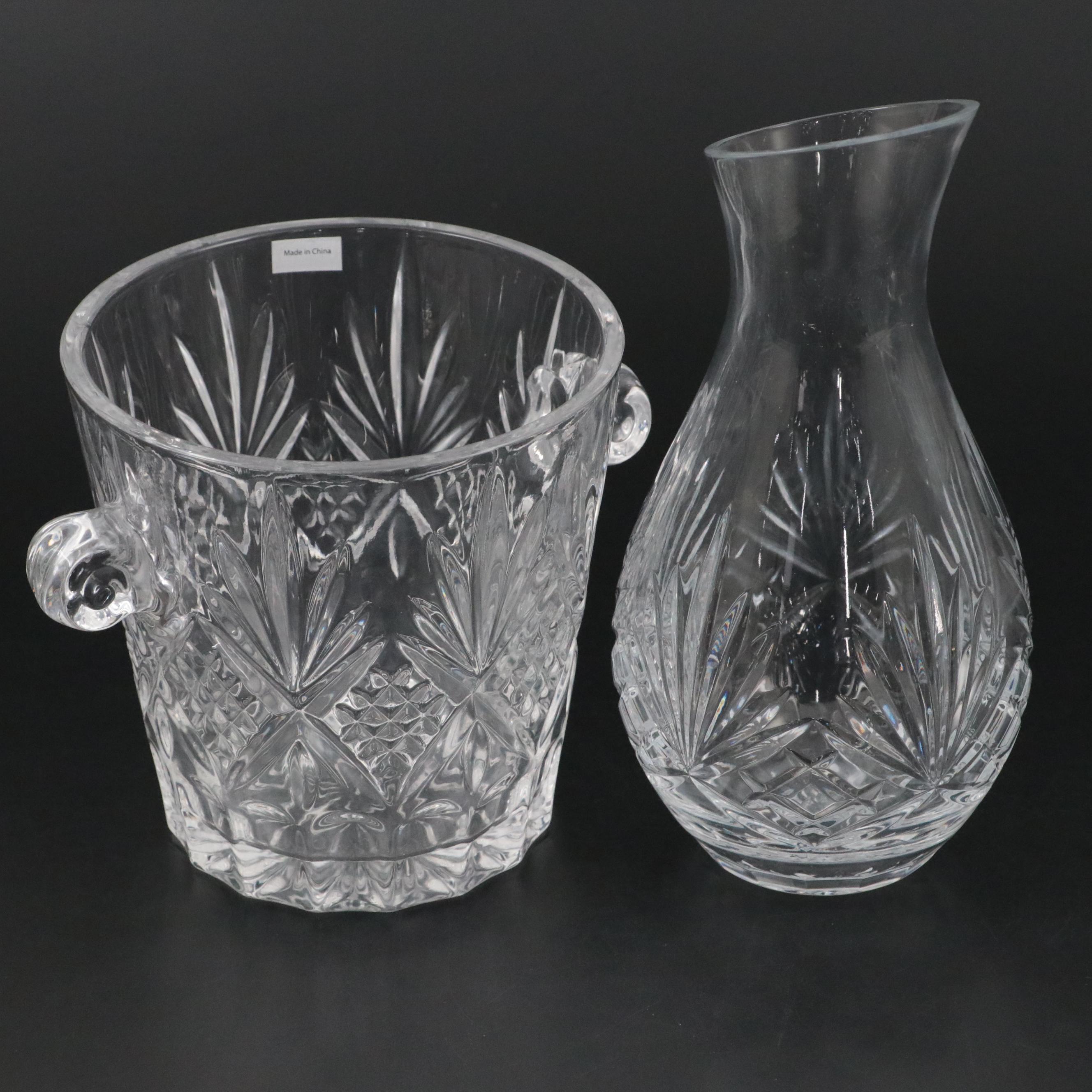 Rogaska "Richmond" Crystal Carafe with Fan Cut Pattern Glass Ice Bucket and More