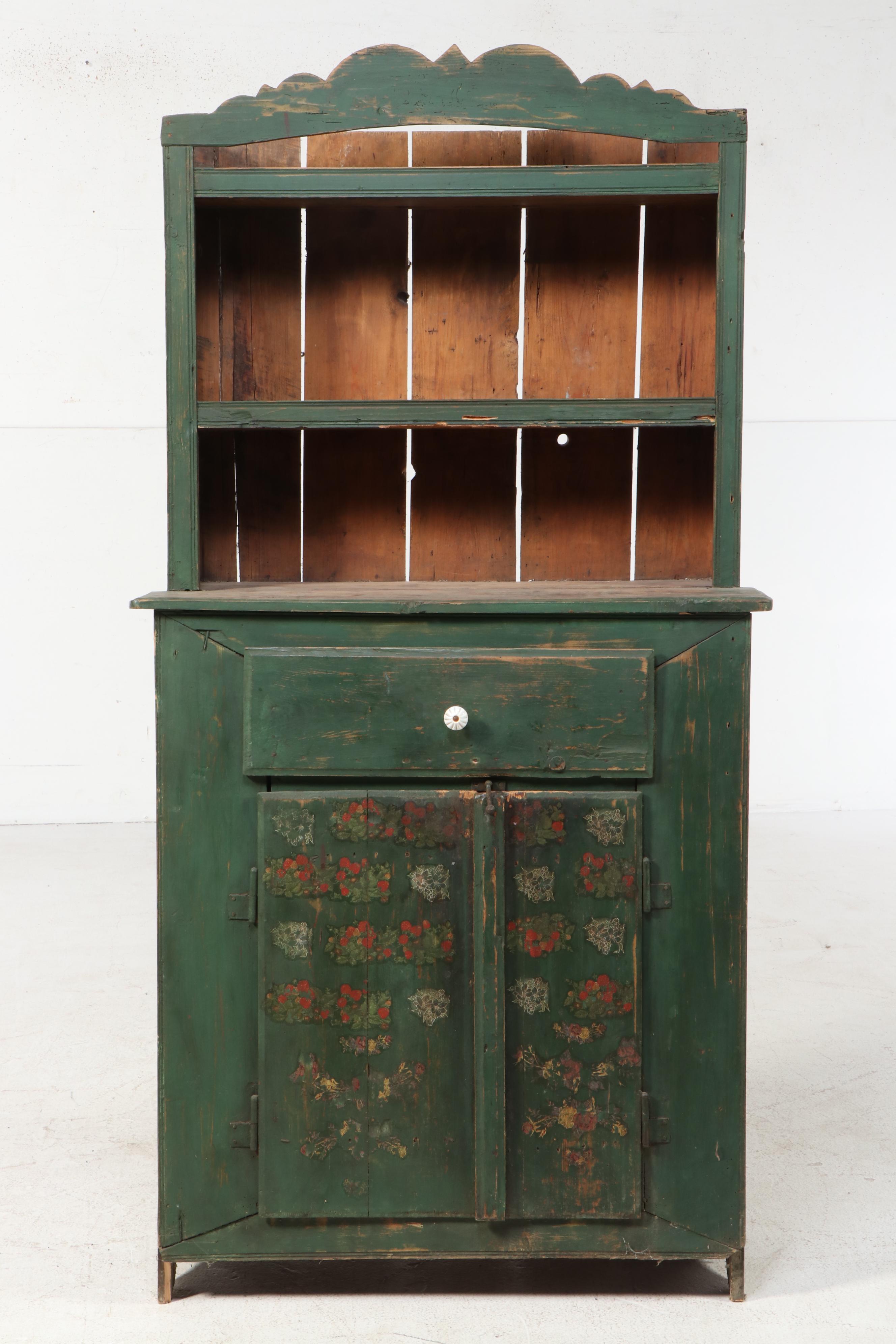 European Primitive Painted Pine Cupboard