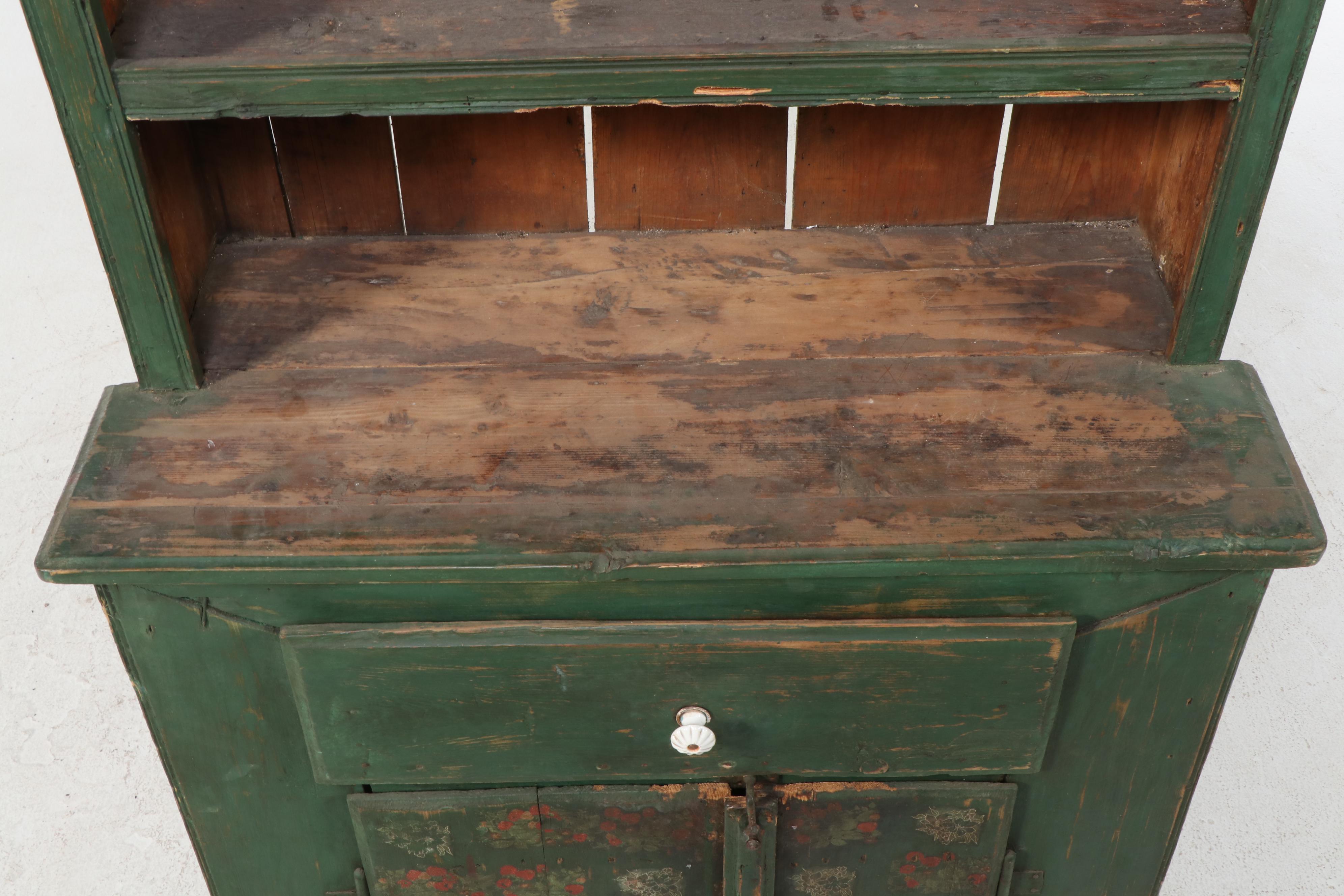 European Primitive Painted Pine Cupboard