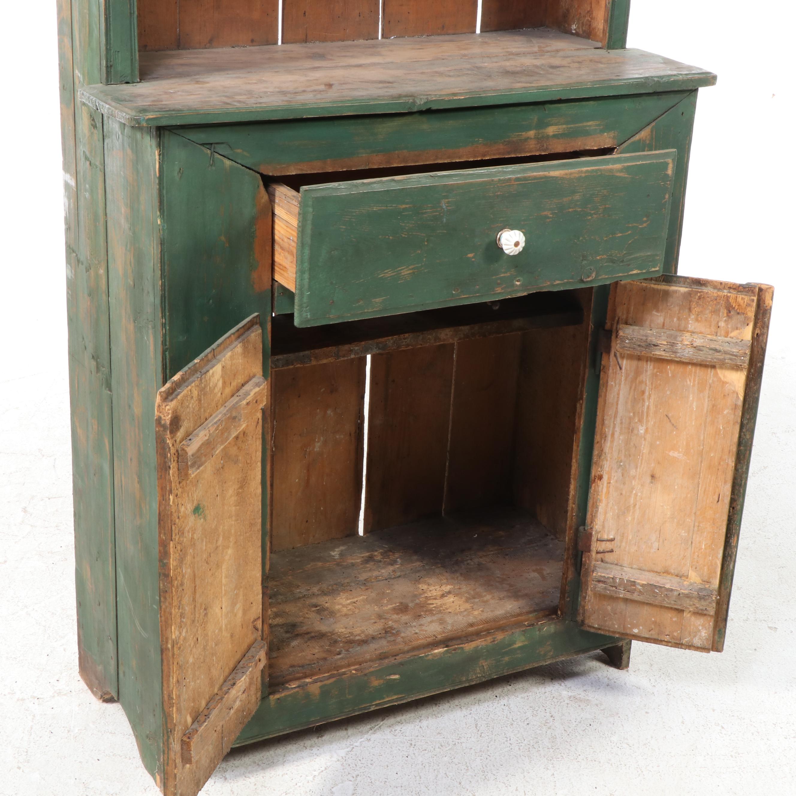 European Primitive Painted Pine Cupboard