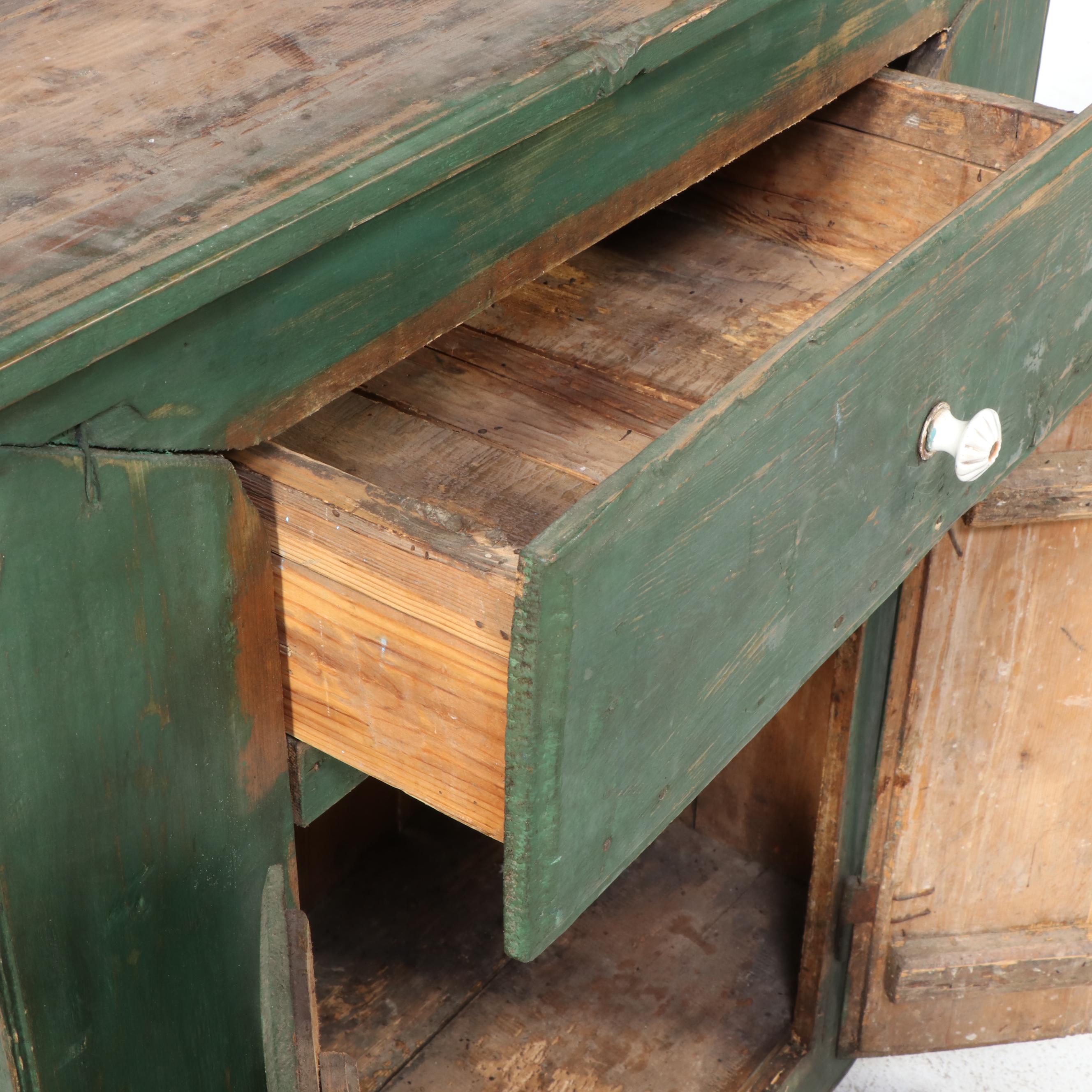 European Primitive Painted Pine Cupboard