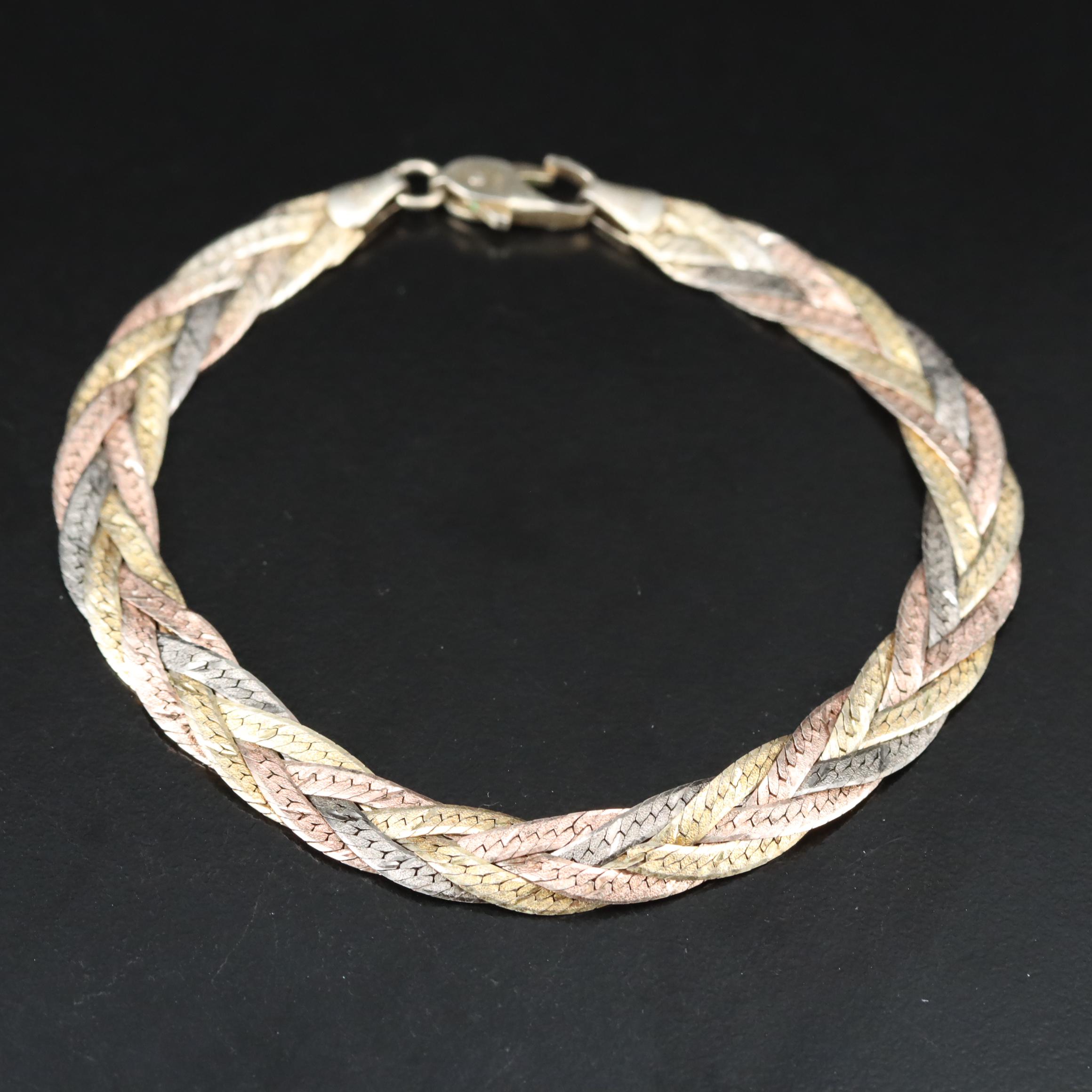 Italian Sterling Tri-Color Braided Bracelet